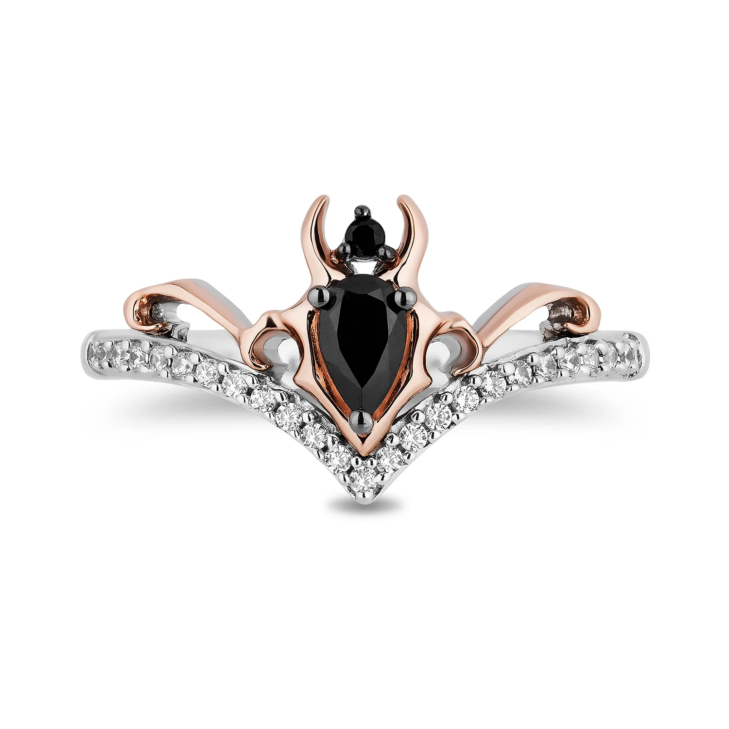 Enchanted Disney Fine Jewelry 10K Rose Gold and Sterling Silver with 1/6 CTTW Black and White Diamond with Black Onyx Maleficent Ring - Image 3