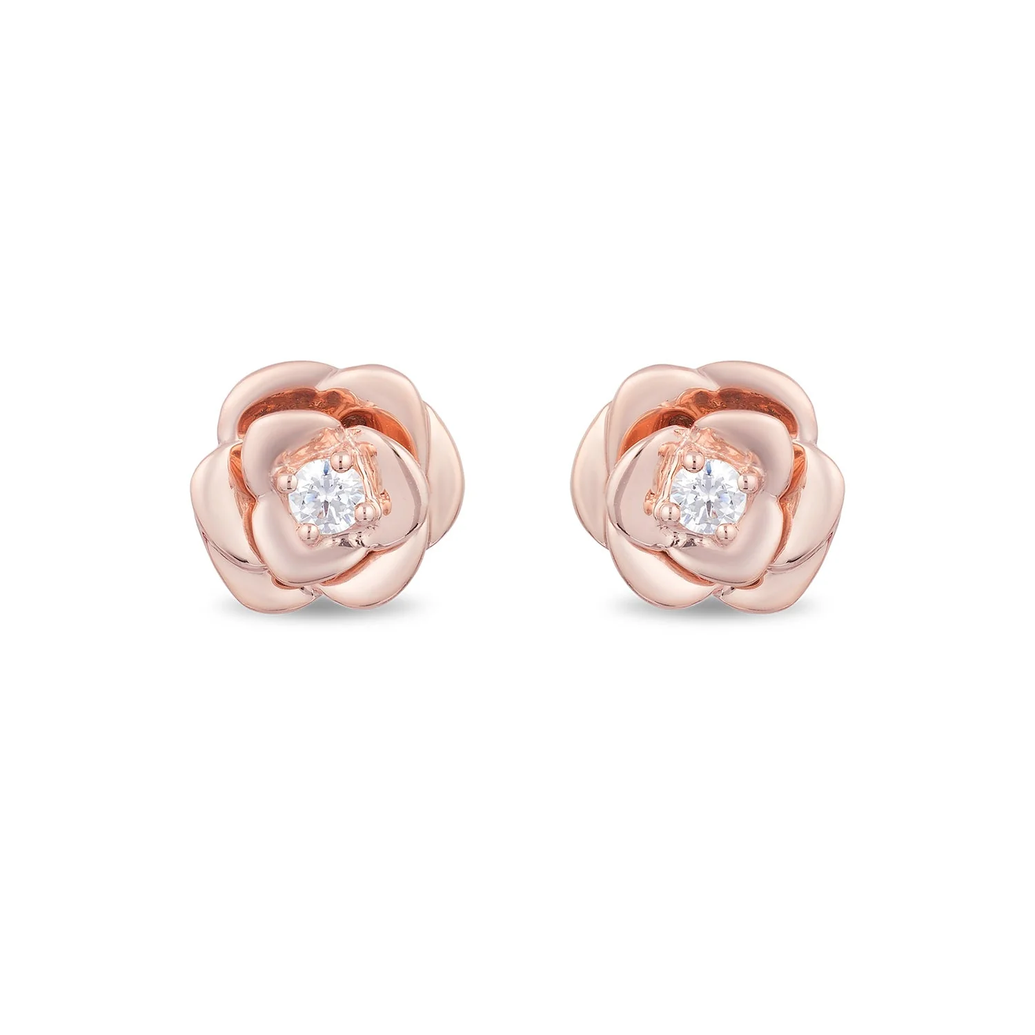 Enchanted Disney Fine Jewelry 10K Rose Gold with 1/10 CTTW Belle Stud Earrings - Image 3
