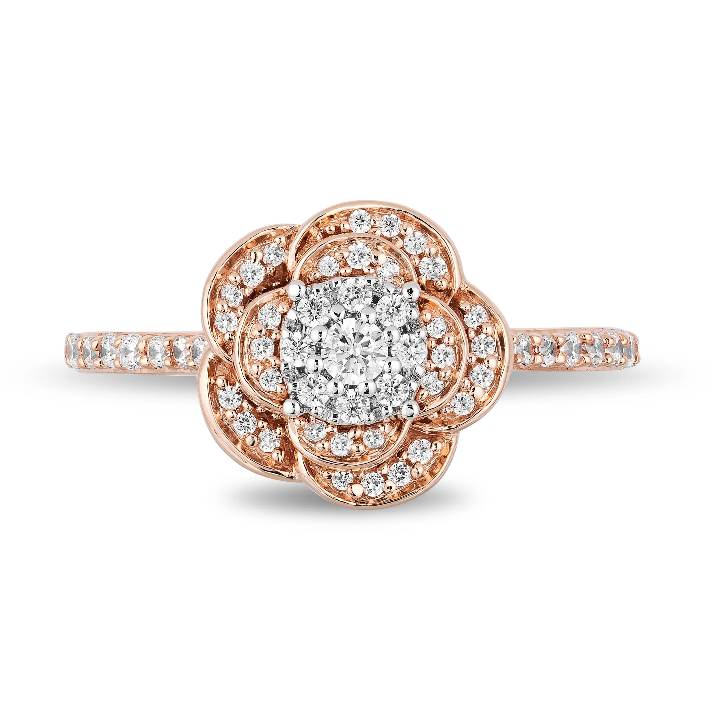 Enchanted Disney Fine Jewelry 10K Rose Gold with 1/2 CTTW Belle Rose Engagement Ring - Image 3