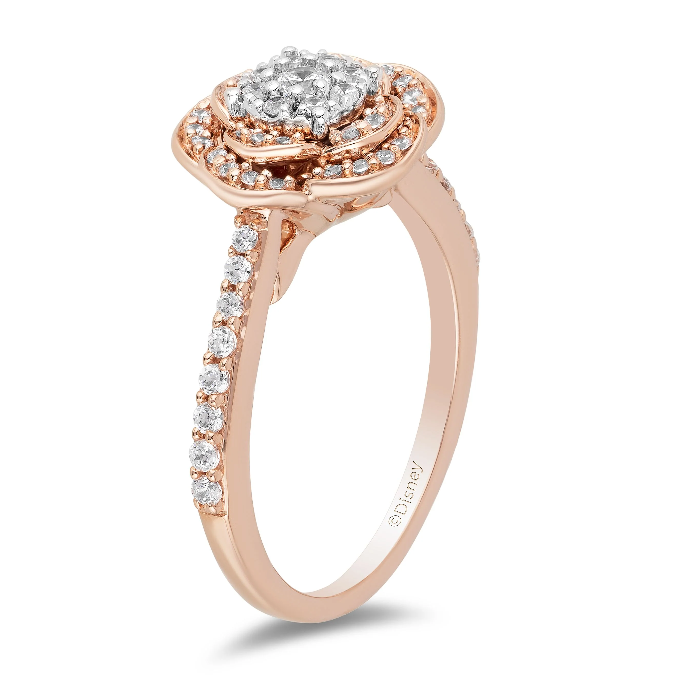 Enchanted Disney Fine Jewelry 10K Rose Gold with 1/2 CTTW Belle Rose Engagement Ring - Image 5