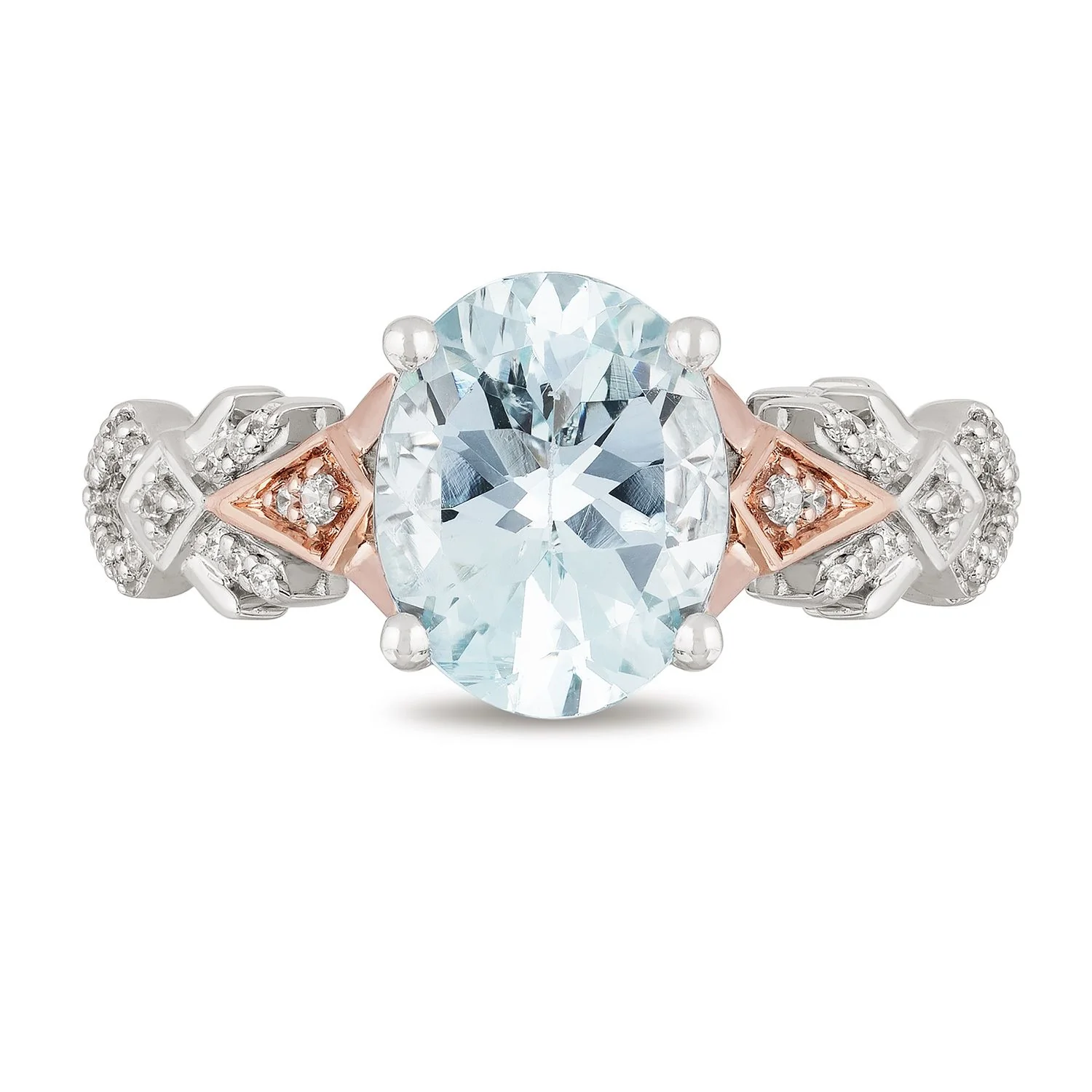 Enchanted Disney Fine Jewelry 10K White Gold and Rose Gold with 1/6 CTTW Diamond and Aquamarine Elsa Engagement Ring - Image 3