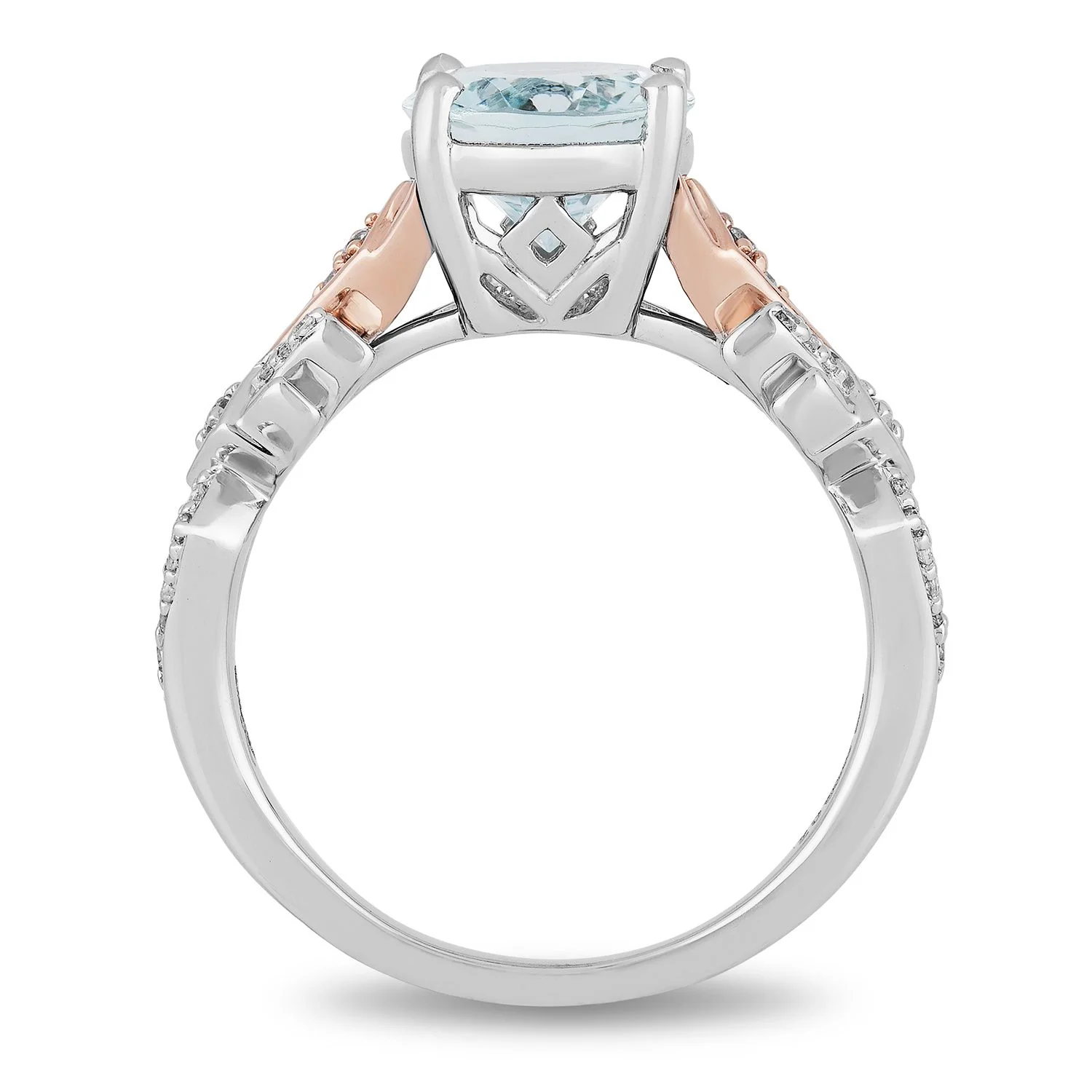 Enchanted Disney Fine Jewelry 10K White Gold and Rose Gold with 1/6 CTTW Diamond and Aquamarine Elsa Engagement Ring - Image 4