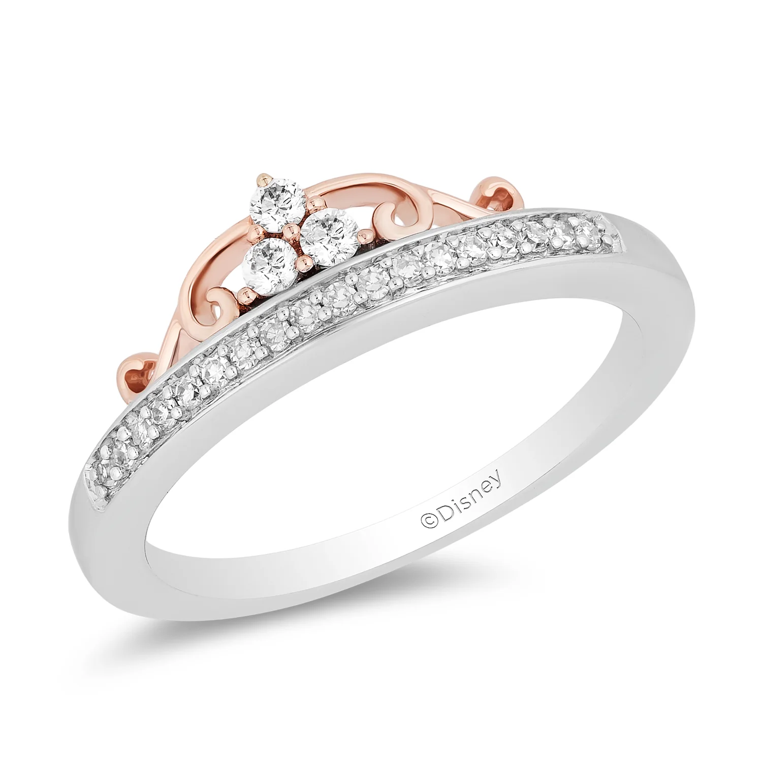 Enchanted Disney Fine Jewelry 10K White Gold and Rose Gold with 1/6 CTTW Diamond Majestic Princess Tiara Ring