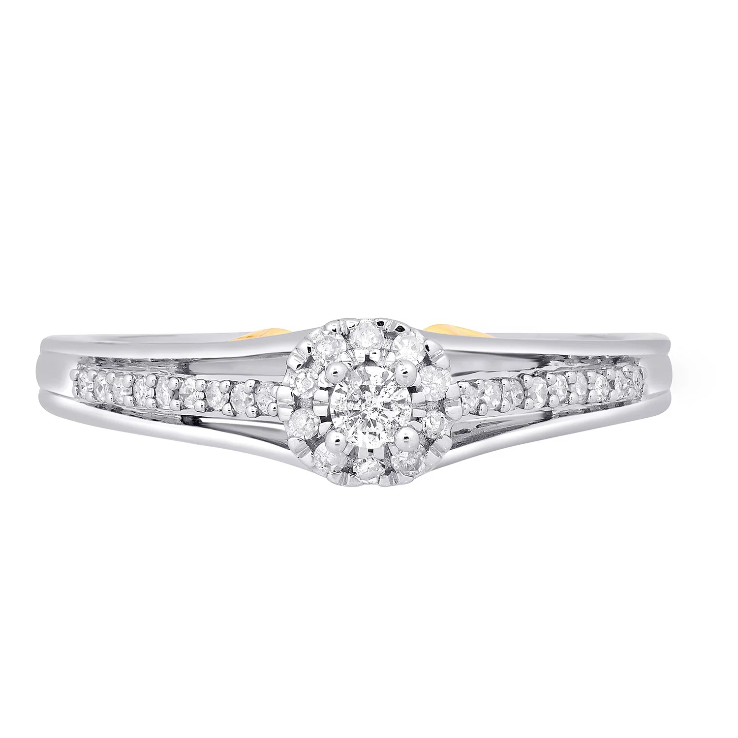 Enchanted Disney Fine Jewelry 10k White Gold and Yellow Gold with 1/5 CTTW Tinker Bell Promise Ring - Image 3