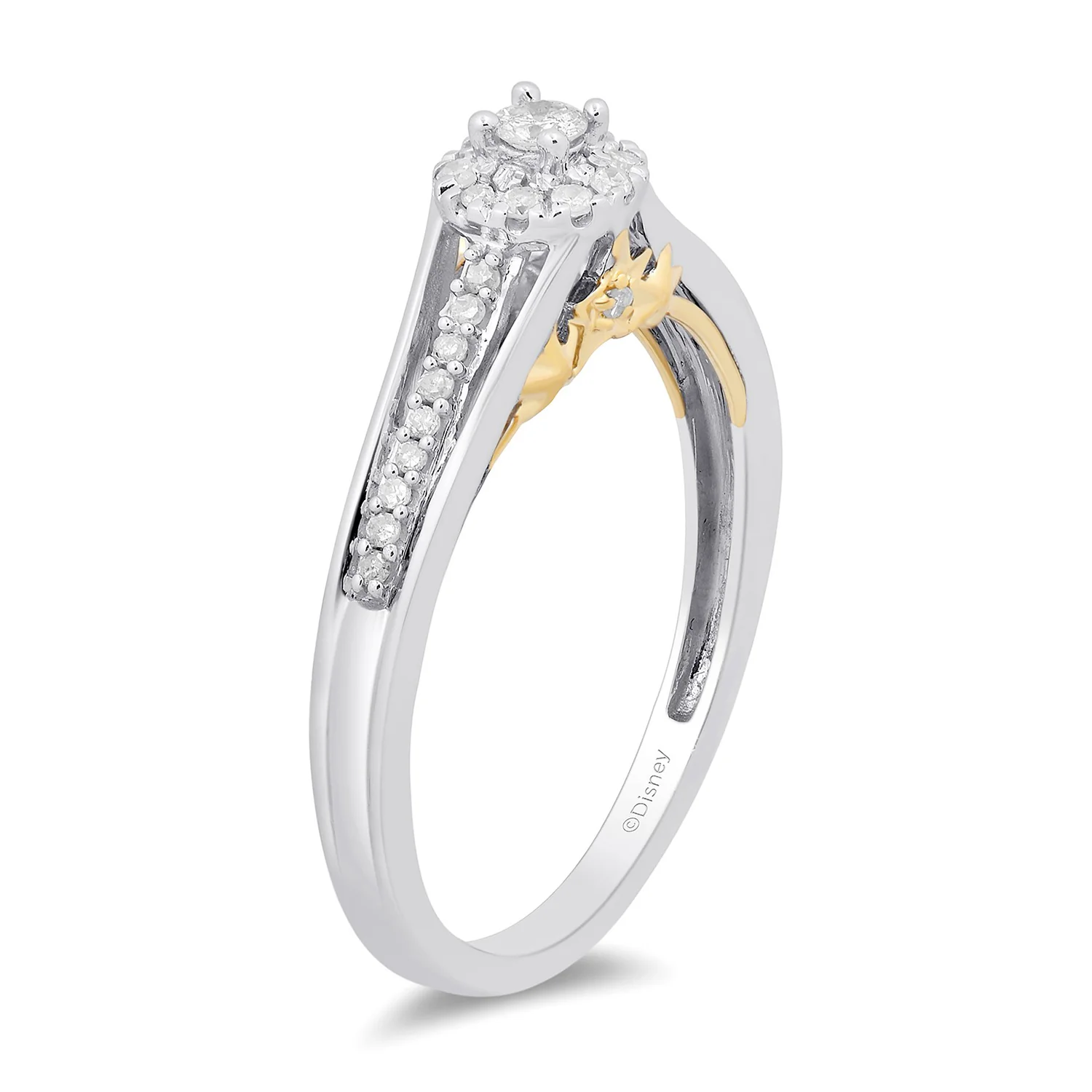 Enchanted Disney Fine Jewelry 10k White Gold and Yellow Gold with 1/5 CTTW Tinker Bell Promise Ring - Image 5