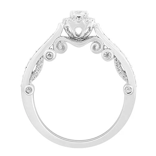 Enchanted Disney Fine Jewelry 10K White Gold 5/8 CTTW Cinderella Composite Engagement Ring - Image 3