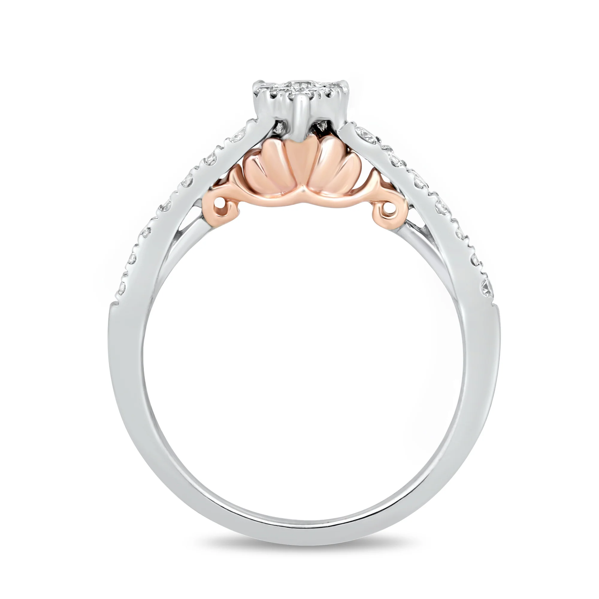 Enchanted Disney Fine Jewelry 10K White Gold and Rose Gold 1/3 CTTW Ariel Shell Engagement Ring - Image 4