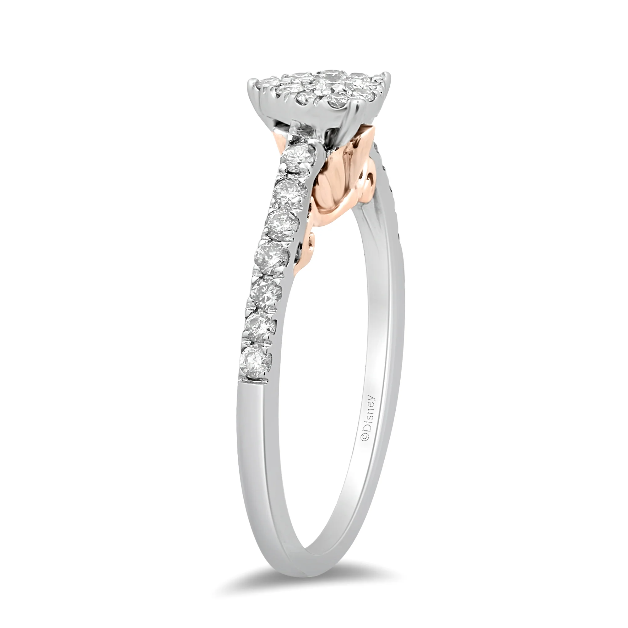 Enchanted Disney Fine Jewelry 10K White Gold and Rose Gold 1/3 CTTW Ariel Shell Engagement Ring - Image 5