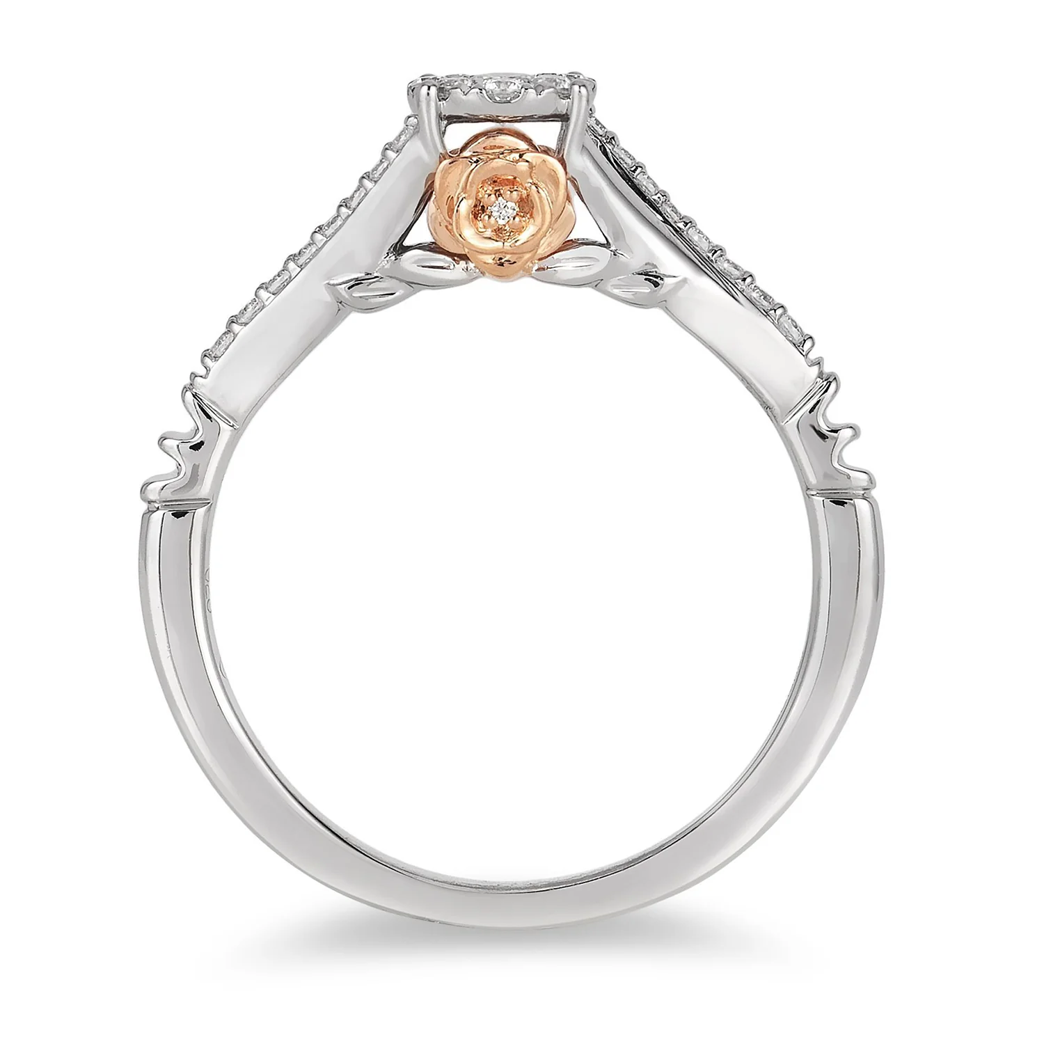 Enchanted Disney Fine Jewelry 10K White Gold and Rose Gold 1/5 CTTW Belle Promise Ring - Image 3