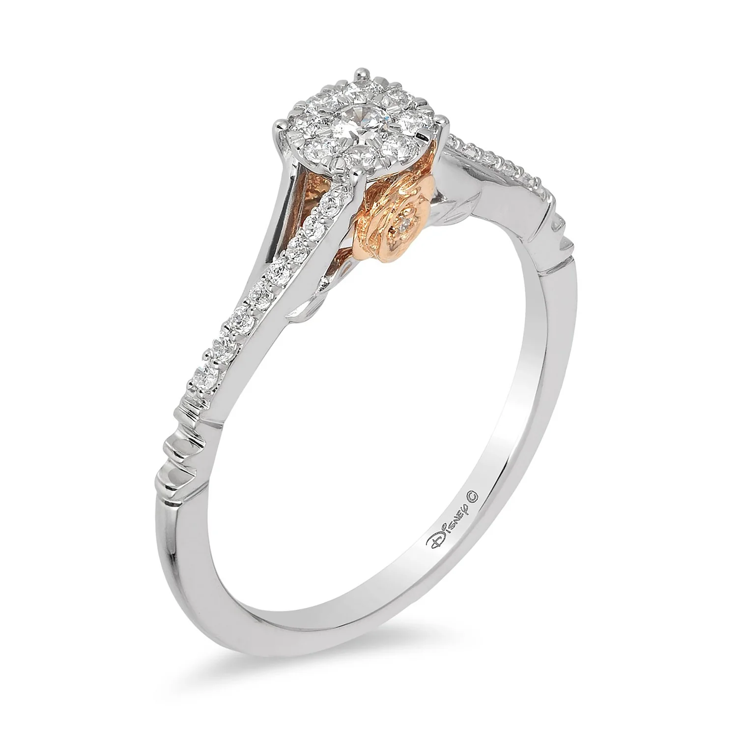 Enchanted Disney Fine Jewelry 10K White Gold and Rose Gold 1/5 CTTW Belle Promise Ring - Image 4