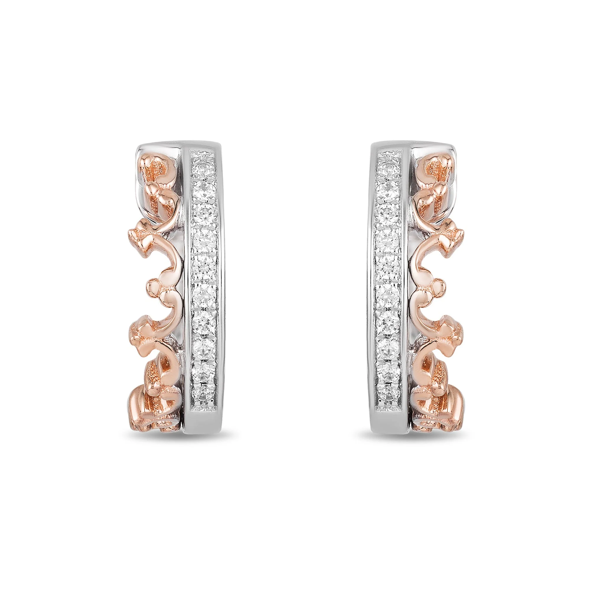 Enchanted Disney Fine Jewelry 10K White Gold and Rose Gold with 1/6 CTTW Majestic Princess Earring - Image 2