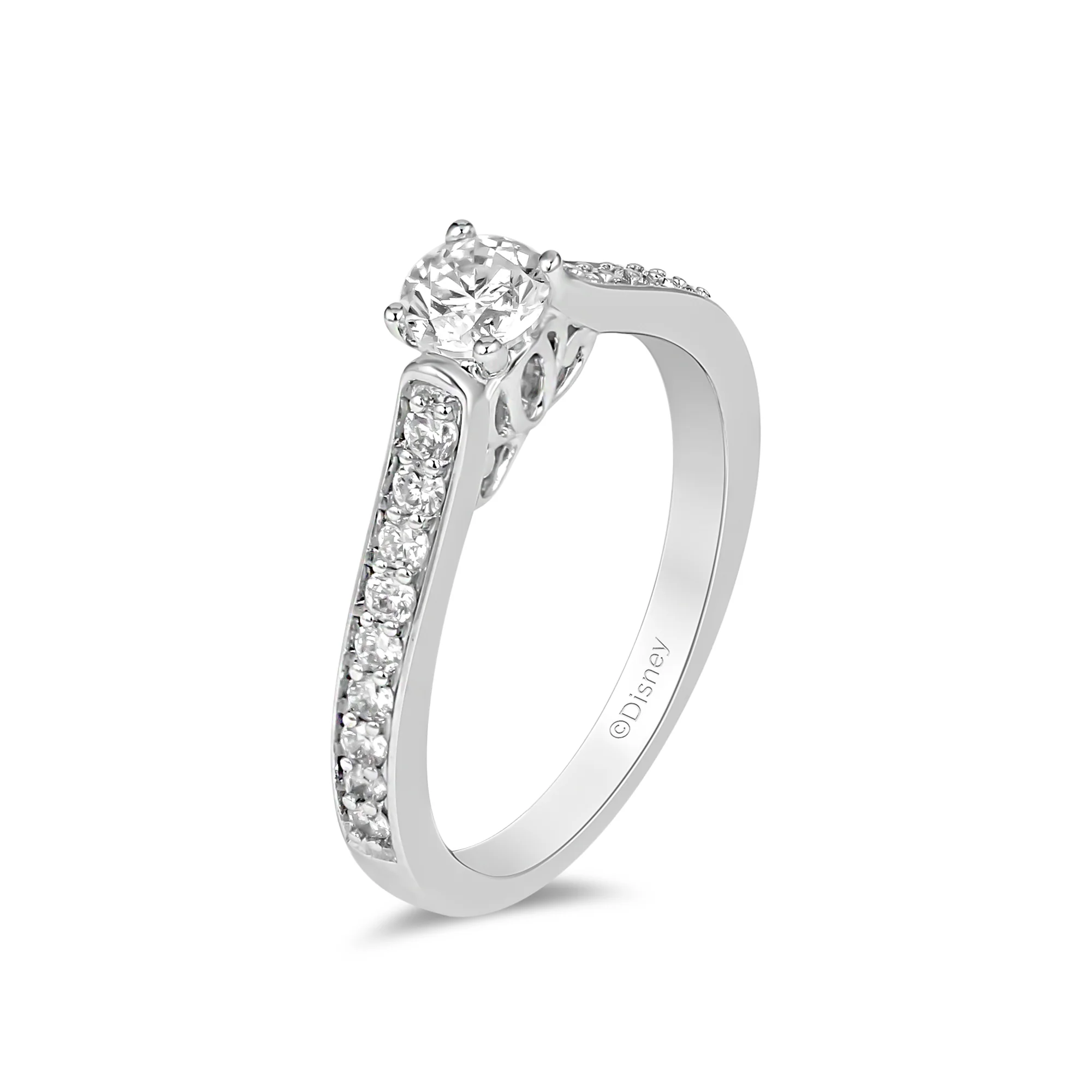 Enchanted Disney Fine Jewelry 10K White Gold with 1/2 CTTW Cinderella Engagement Ring - Image 5