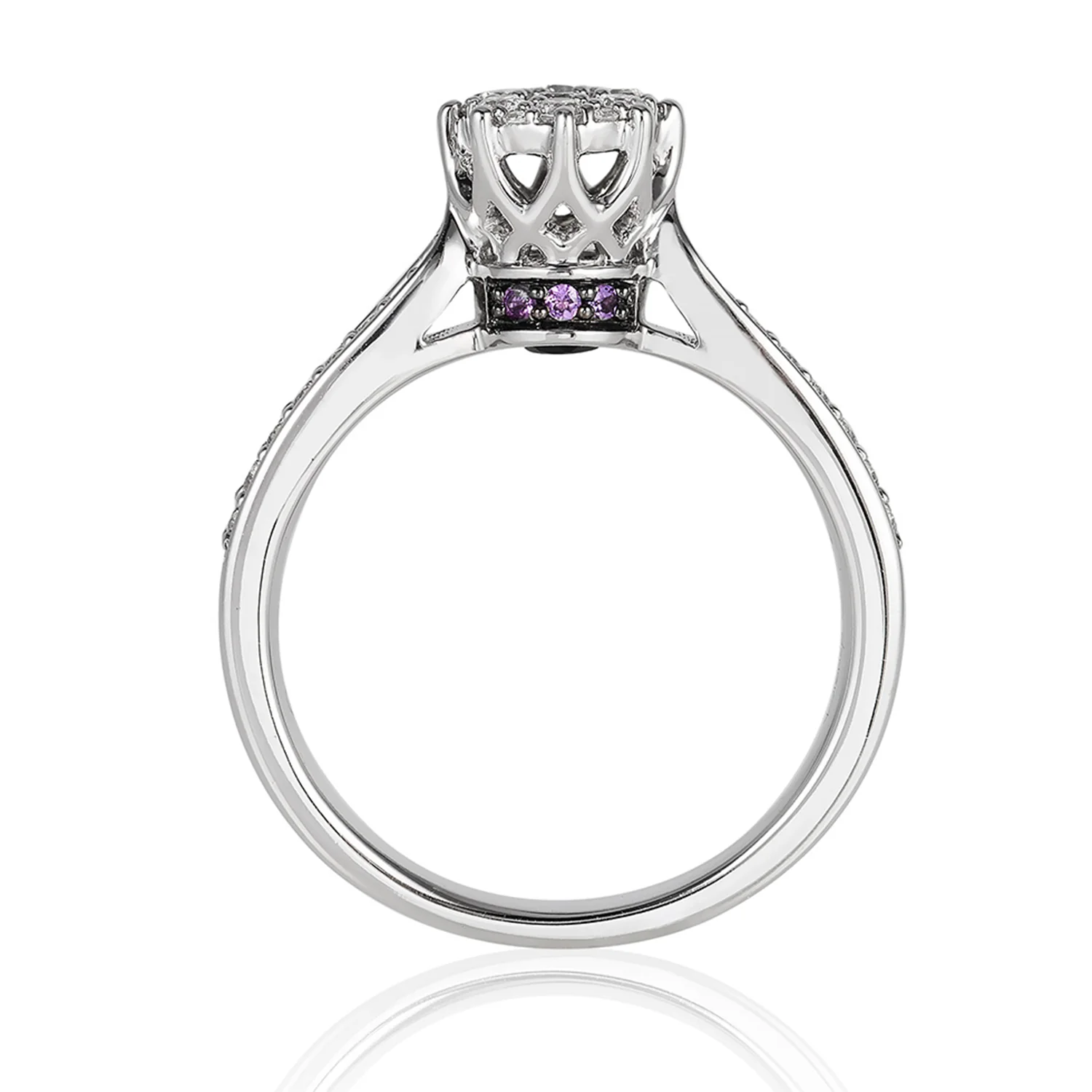 Enchanted Disney Fine Jewelry 10K White Gold with 1/3 CTTW Diamonds and Amethyst Ariel Engagement Ring - Image 4