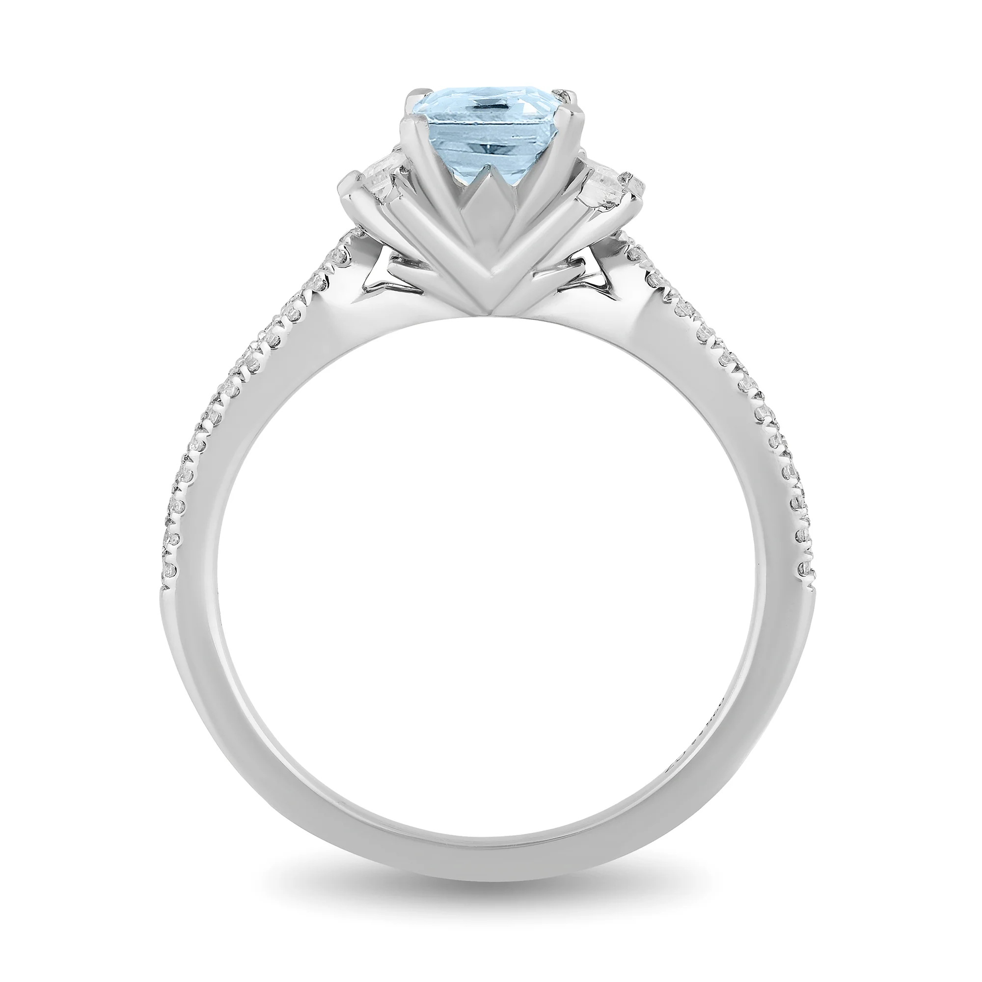 Enchanted Disney Fine Jewelry 10K White Gold with 3/8 CTTW Round and Baguette Diamond and Aquamarine Elsa Engagement Ring - Image 4