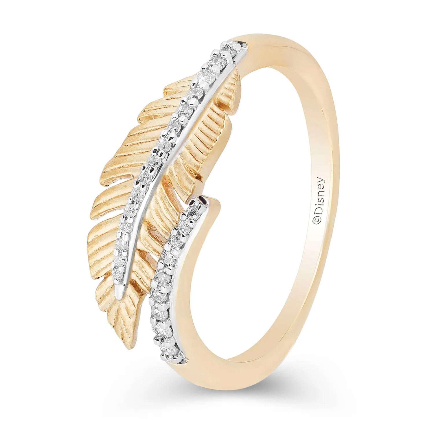 Enchanted Disney Fine Jewelry 10K Yellow Gold 1/10 CTTW Pocahontas Feather Ring - Image 5