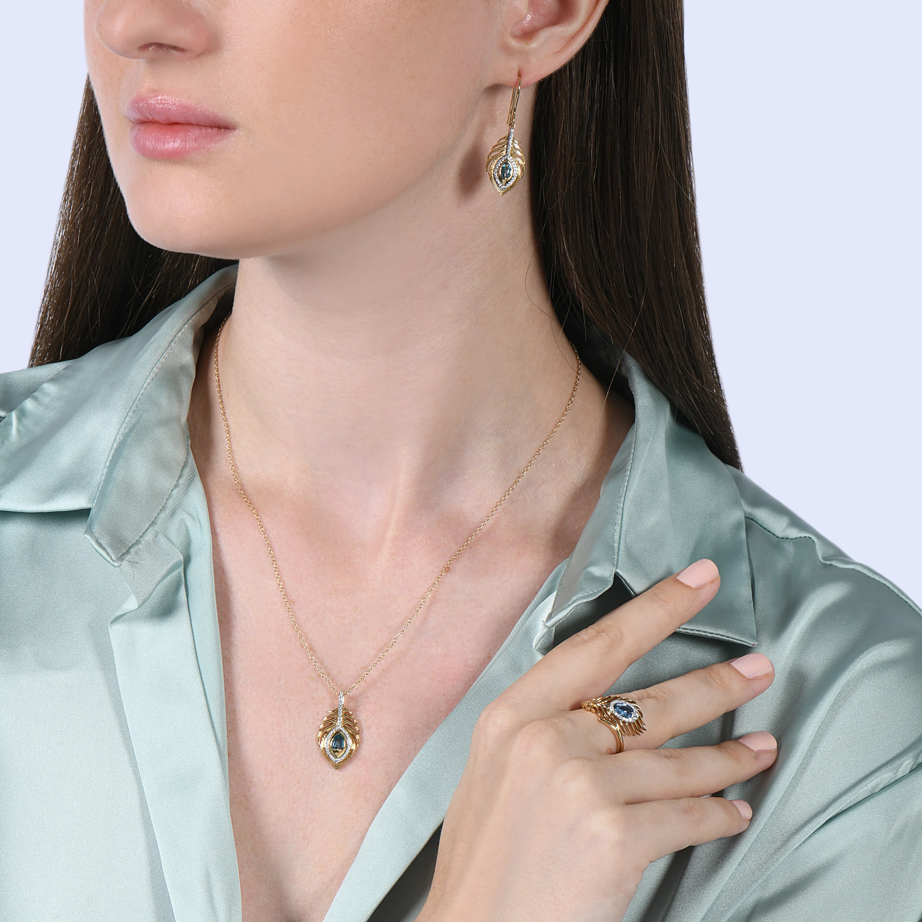 Enchanted Disney Fine Jewelry 10K Yellow Gold with 1/10 CTTW Diamond and Swiss Blue Topaz Aladdin Live Action Ring - Image 3
