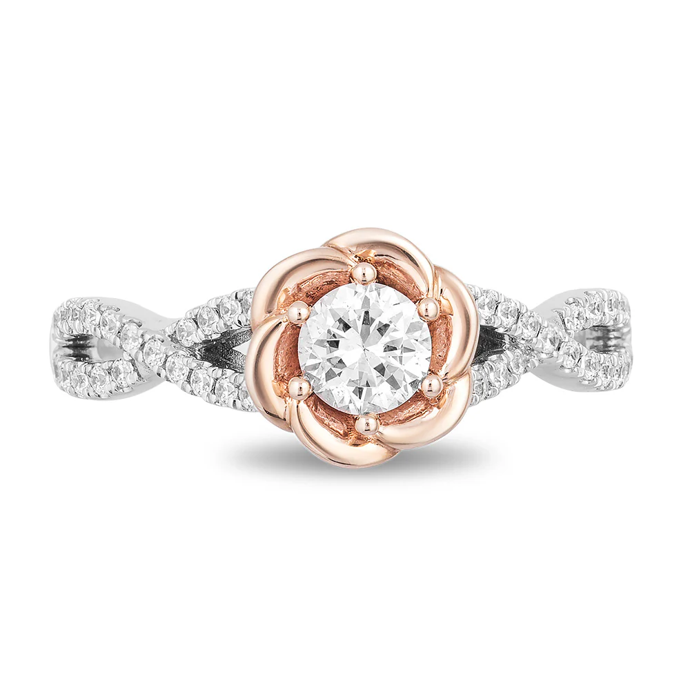 Enchanted Disney Fine Jewelry 14K Rose Gold and White Gold with 1/2 CTTW Diamond Belle Bridal Ring - Image 3