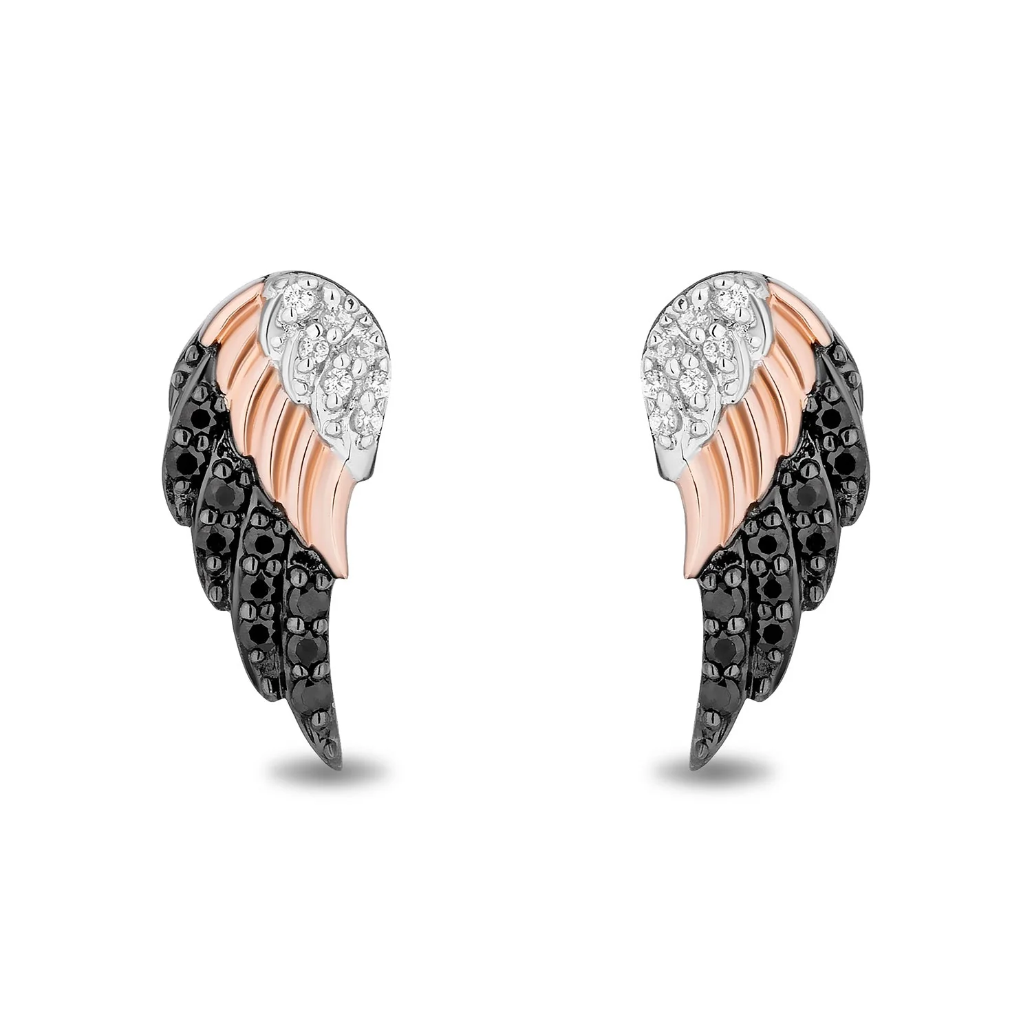 Enchanted Disney Fine Jewelry 14K Rose Gold and Black Rhodium over Sterling Silver with 1/5 CTTW Diamonds Maleficent Wings Earrings - Image 2
