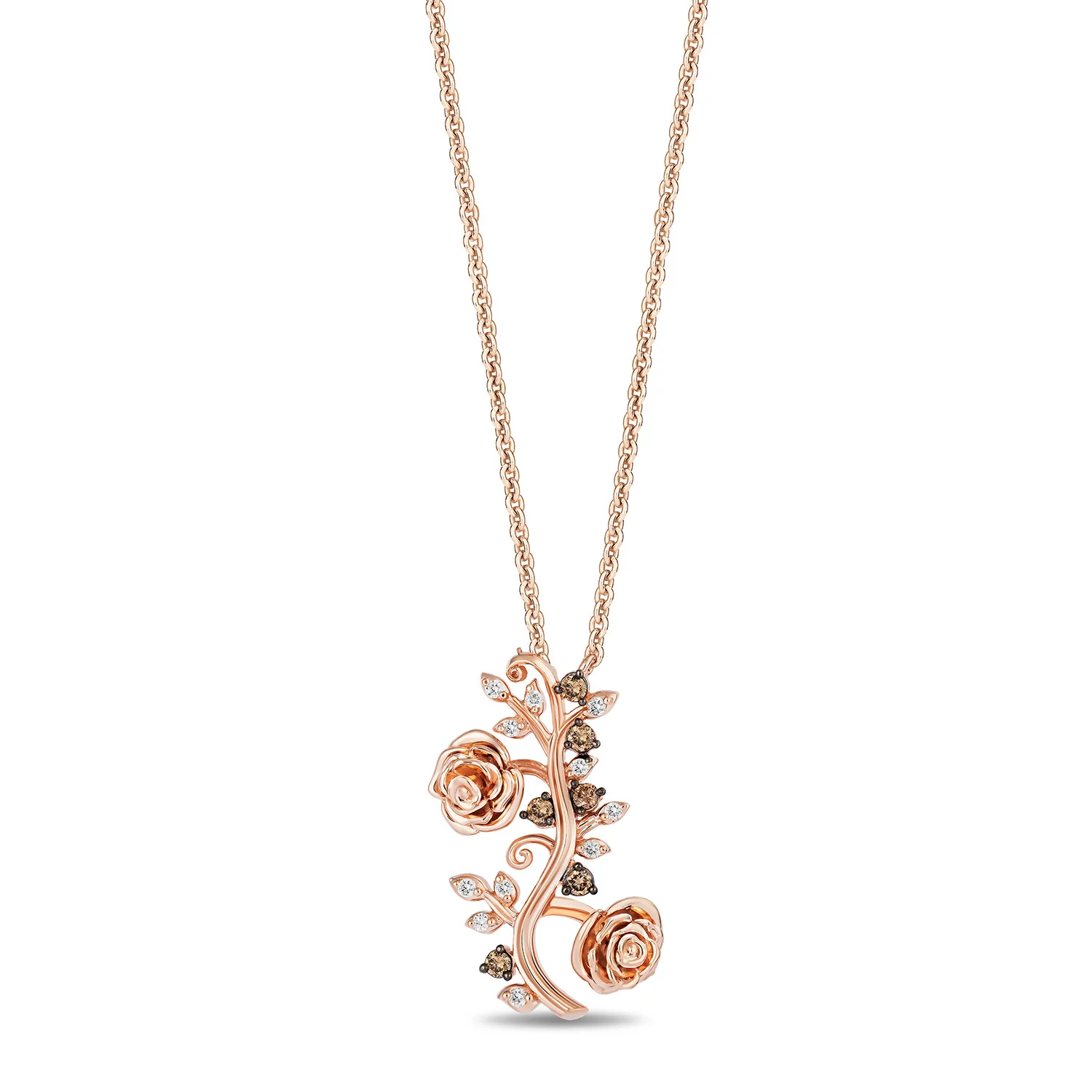 Enchanted Disney Fine Jewelry 14K Rose Gold and Black Rhodium over Sterling Silver with 1/6 CTTW Champagne Diamonds Belle Necklace