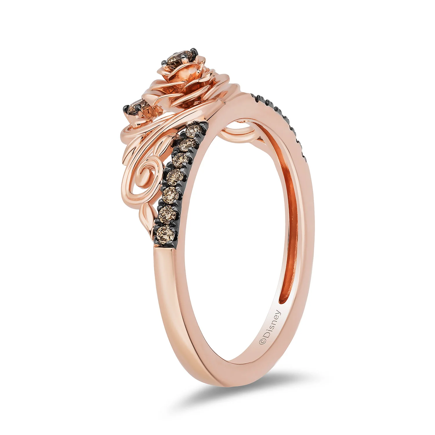 Enchanted Disney Fine Jewelry 14K Rose Gold and Black Rhodium over Sterling Silver with 1/6 CTTW Champagne Diamonds Belle Ring - Image 4