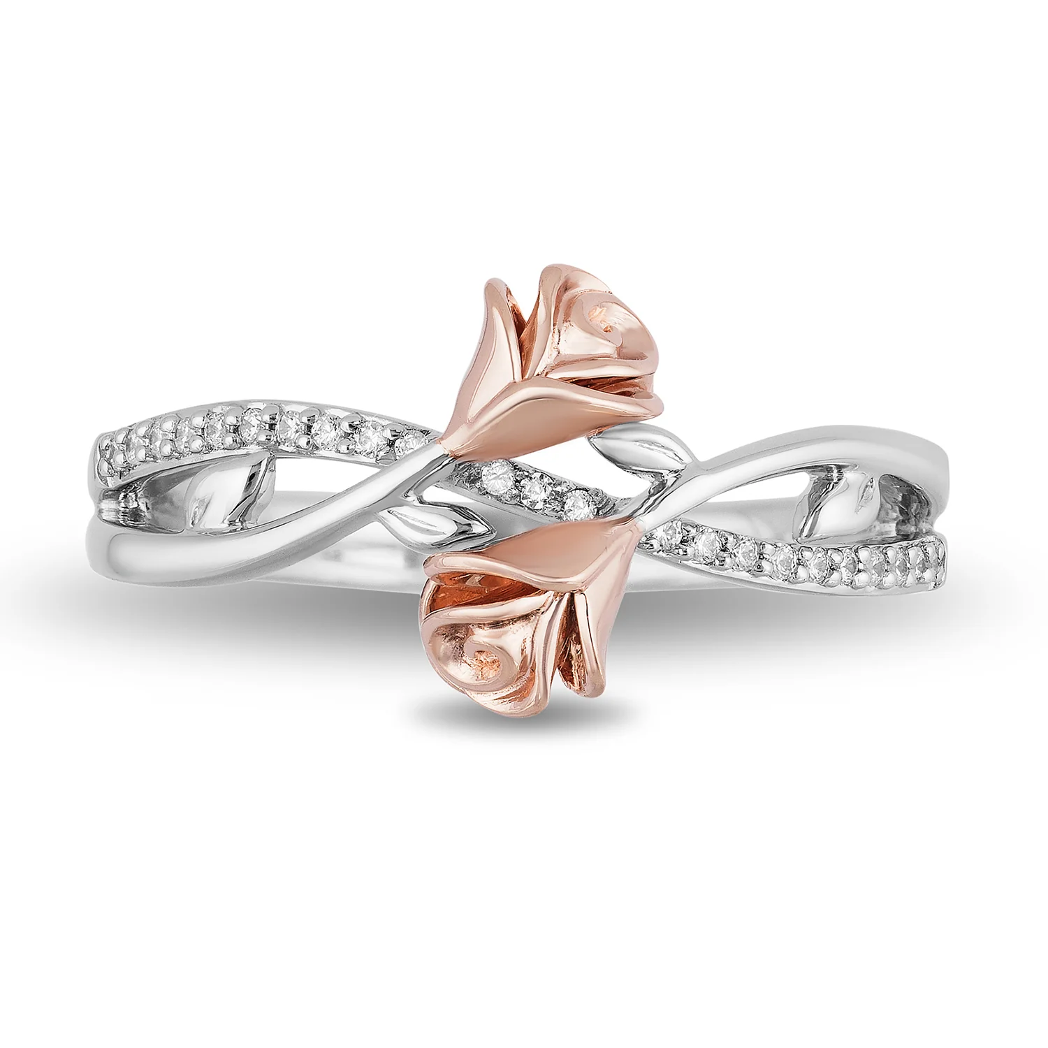 Enchanted Disney Fine Jewelry 14K Rose Gold over Sterling Silver 1/10 CTTW Belle Rose Fashion Ring - Image 3