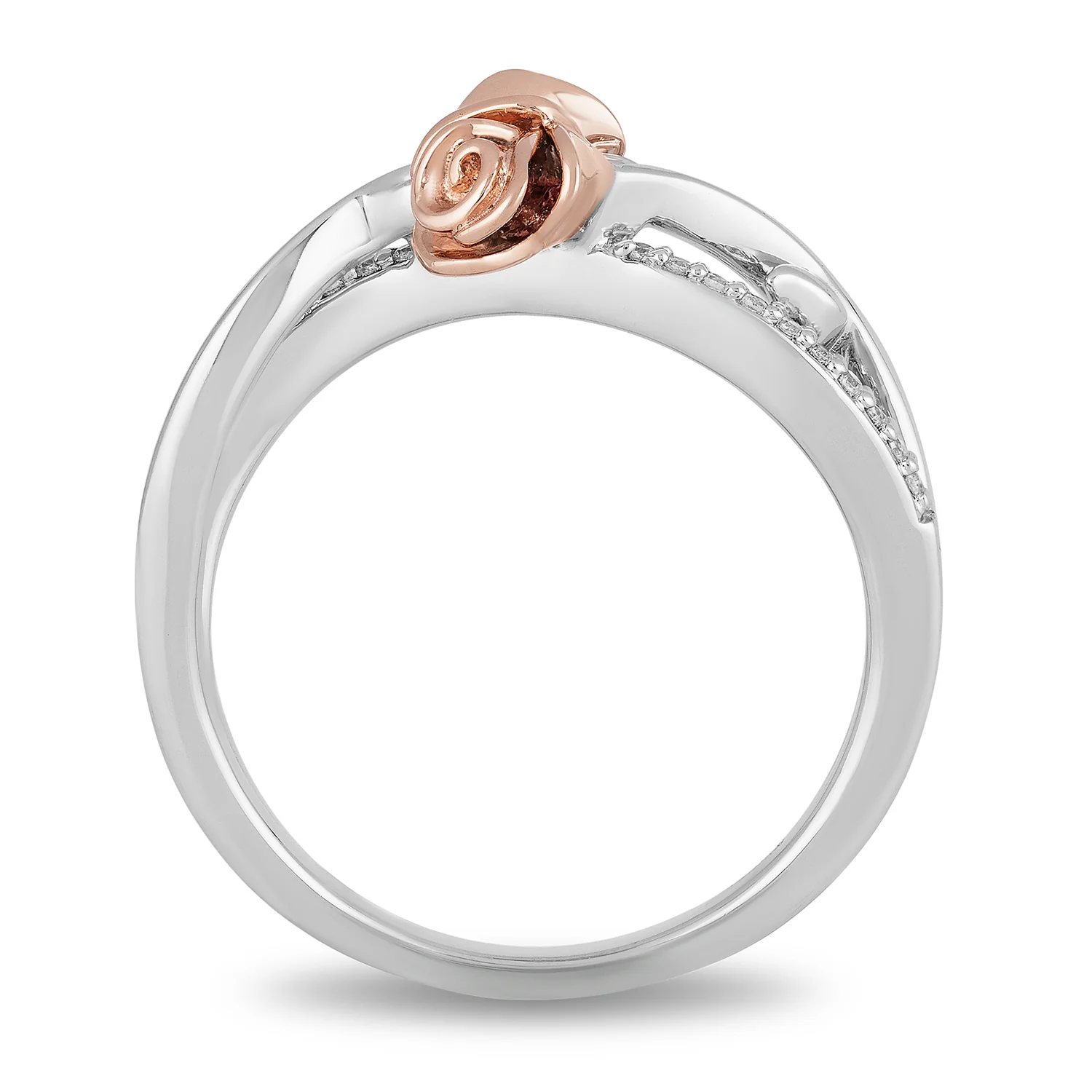 Enchanted Disney Fine Jewelry 14K Rose Gold over Sterling Silver 1/10 CTTW Belle Rose Fashion Ring - Image 4