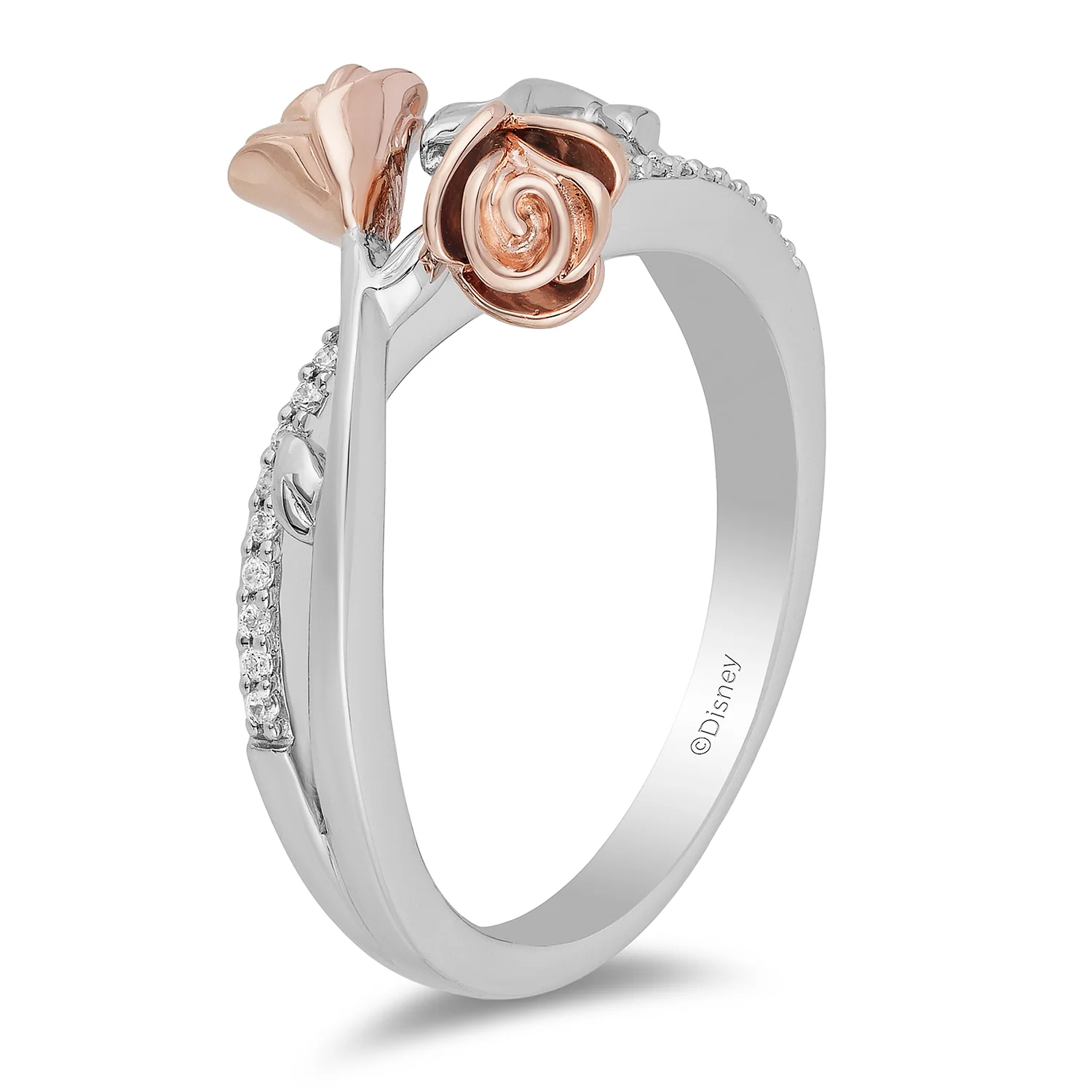 Enchanted Disney Fine Jewelry 14K Rose Gold over Sterling Silver 1/10 CTTW Belle Rose Fashion Ring - Image 5