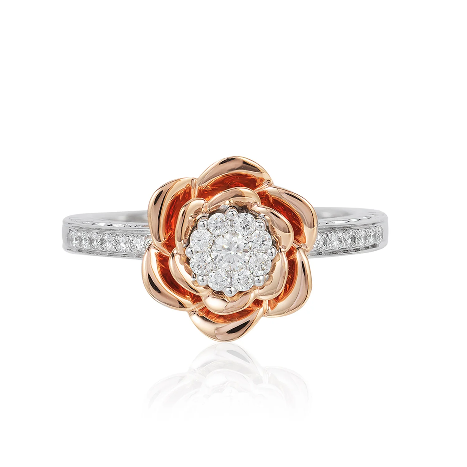 Enchanted Disney Fine Jewelry 14K Rose Gold Over Sterling Silver 1/4 CTTW Belle Rose Composite Ring - Image 3