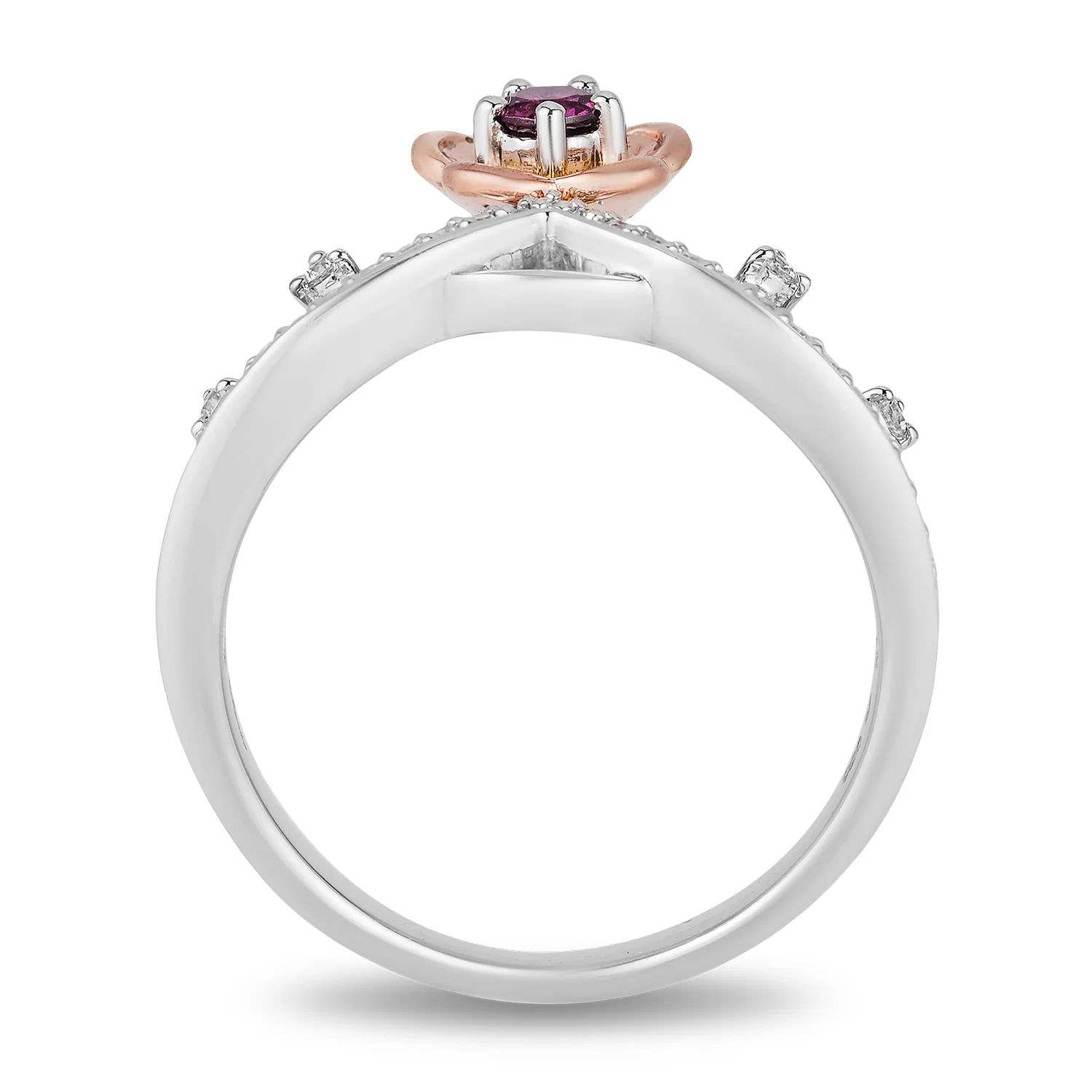 Enchanted Disney Fine Jewelry 14K Rose Gold over Sterling Silver 1/7 CTTW Diamond and Rhodolite Garnet Mulan Tiara Ring - Image 4