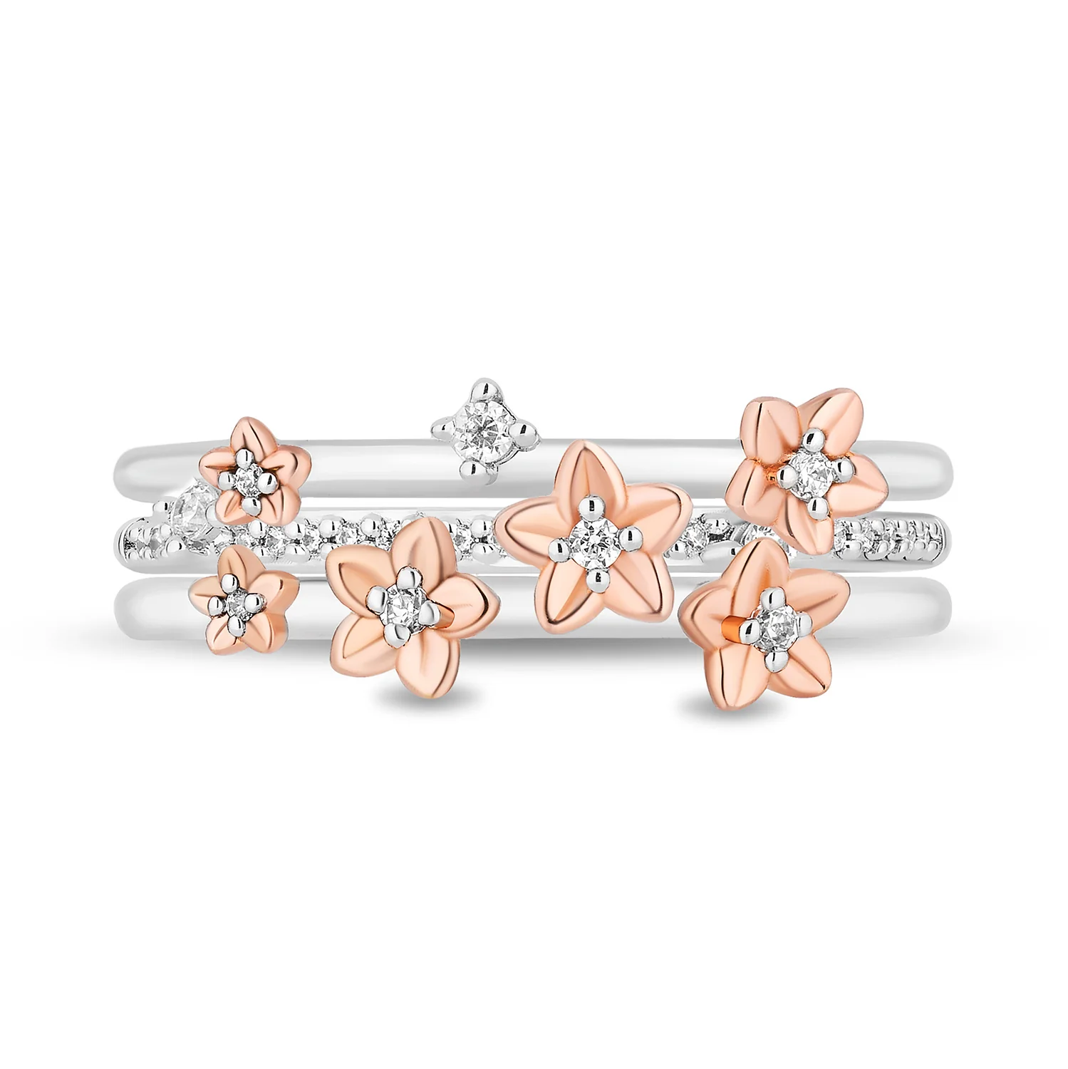Enchanted Disney Fine Jewelry 14K Rose Gold Over Sterling Silver and 1/6 CTTW Diamonds Rapunzel Magical Flower Ring - Image 2