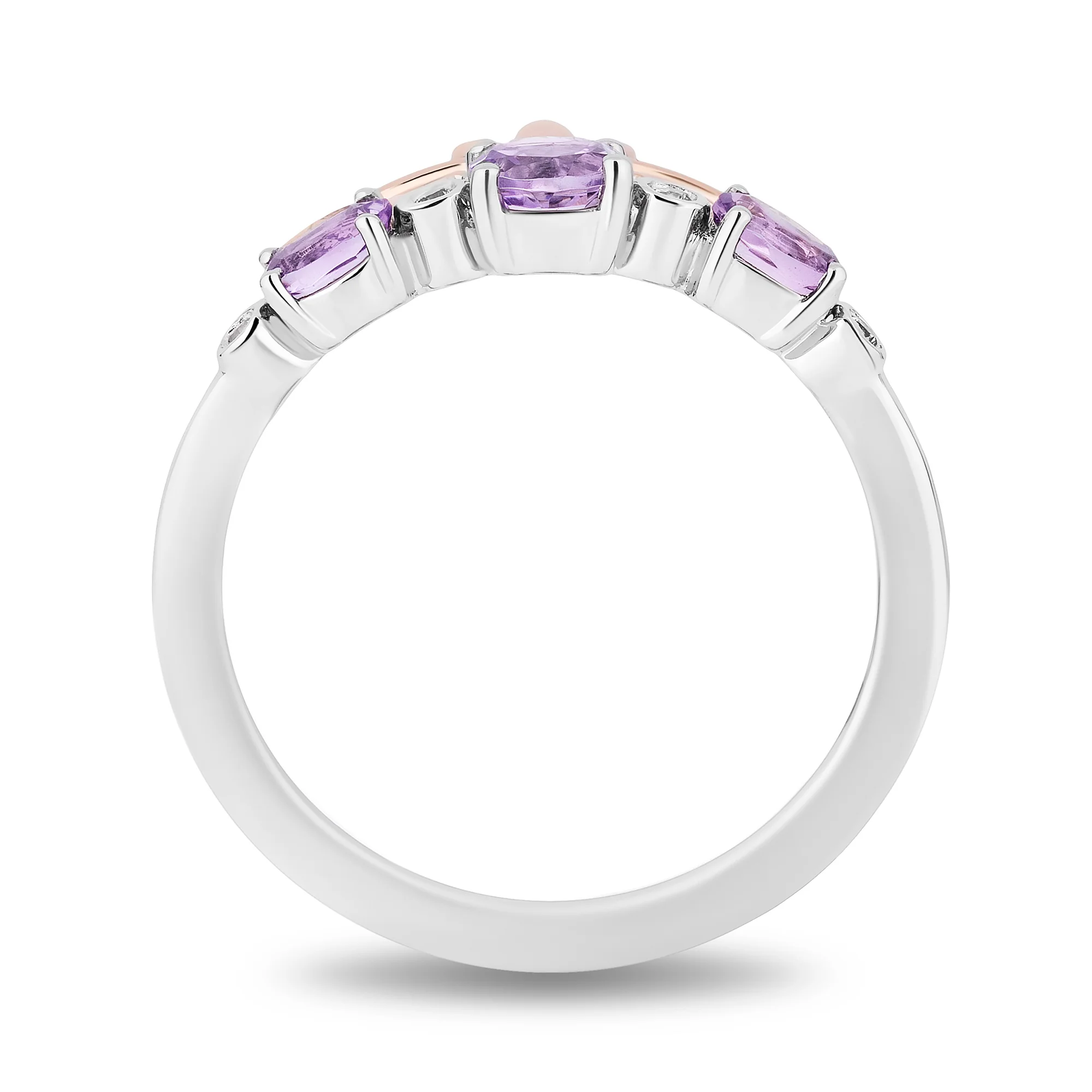 Enchanted Disney Fine Jewelry 14K Rose Gold Over Sterling Silver with 1/10 CTTW Diamonds and Amethyst Rapunzel Ring - Image 3