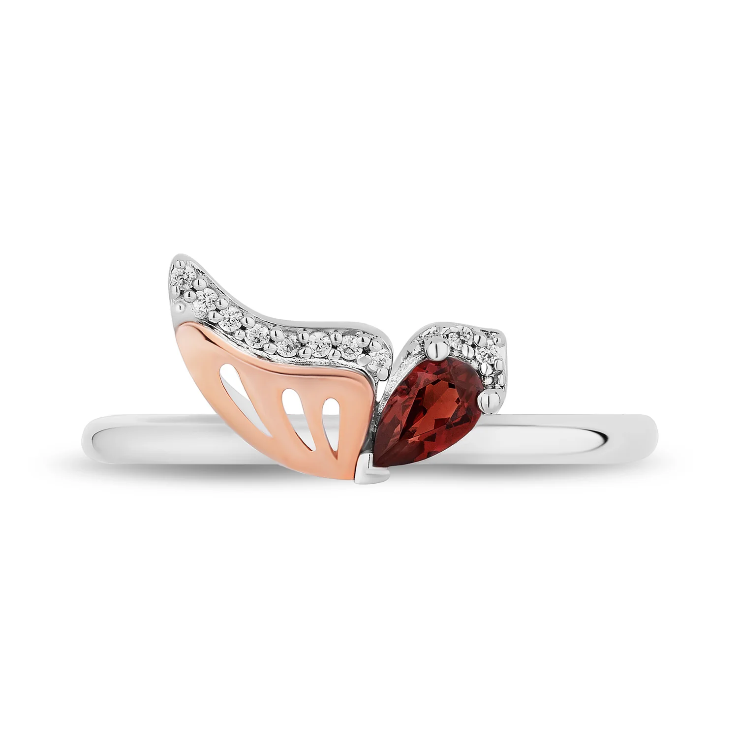Enchanted Disney Fine Jewelry 14K Rose Gold Over Sterling Silver with 1/10 CTTW Diamonds and Red Garnet Mulan Stackable Ring - Image 5