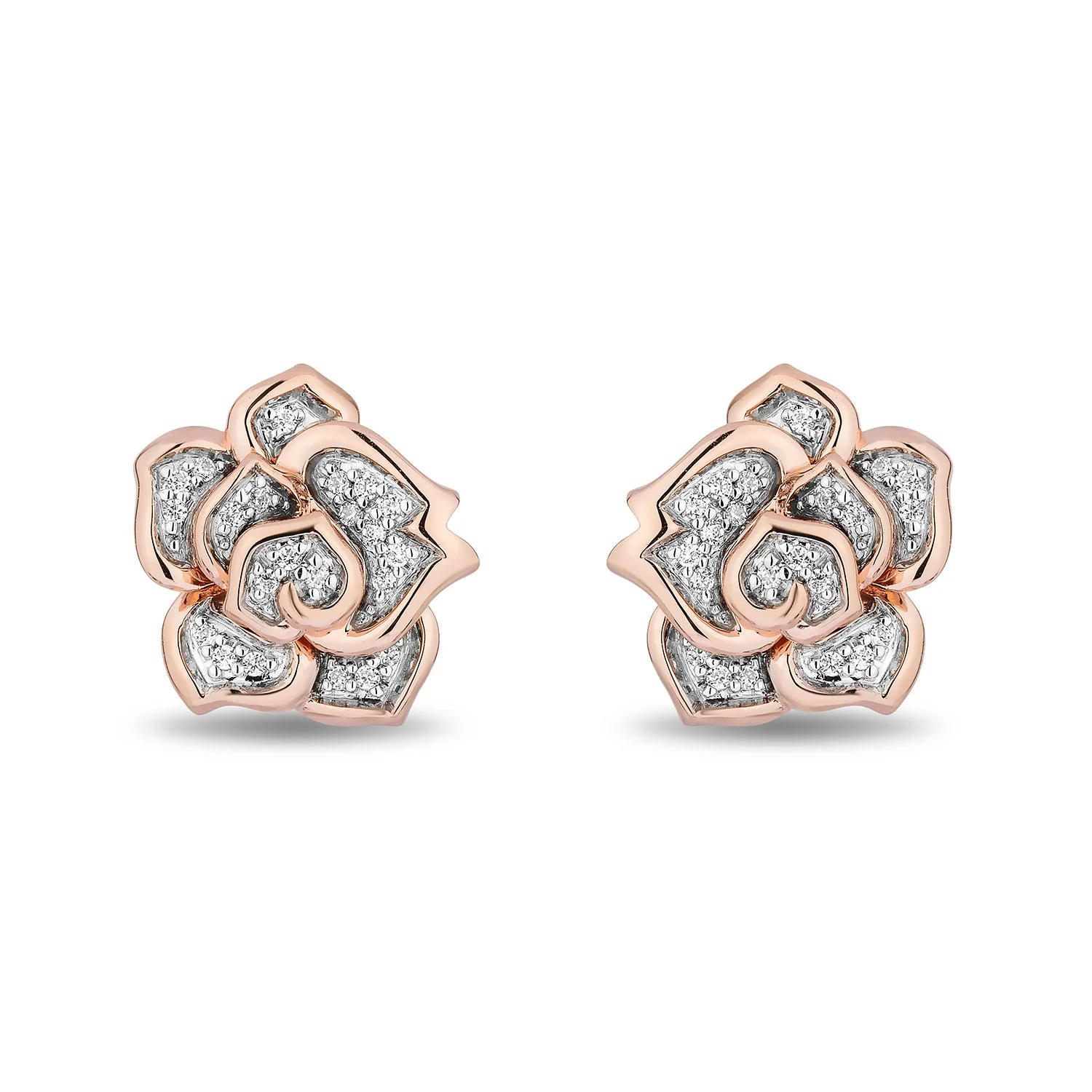 Enchanted Disney Fine Jewelry 14K Rose Gold Over Sterling Silver with 1/10 CTTW Diamonds Belle Rose Earrings - Image 2