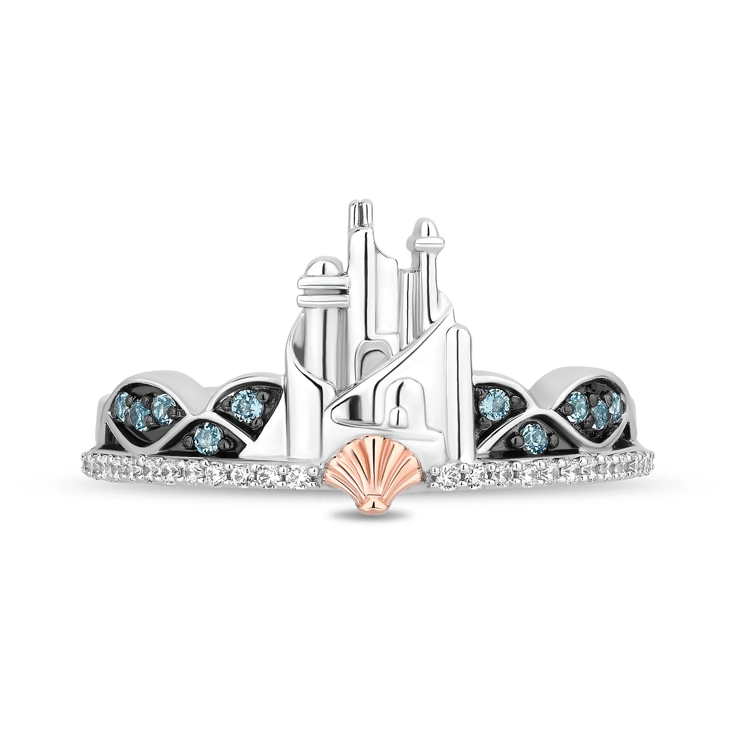 Enchanted Disney Fine Jewelry 14K Rose Gold Over Sterling Silver with 1/10 CTTW Diamonds, Swiss Blue Topaz and Amethyst Ariel Duo Stack Ring - Image 3