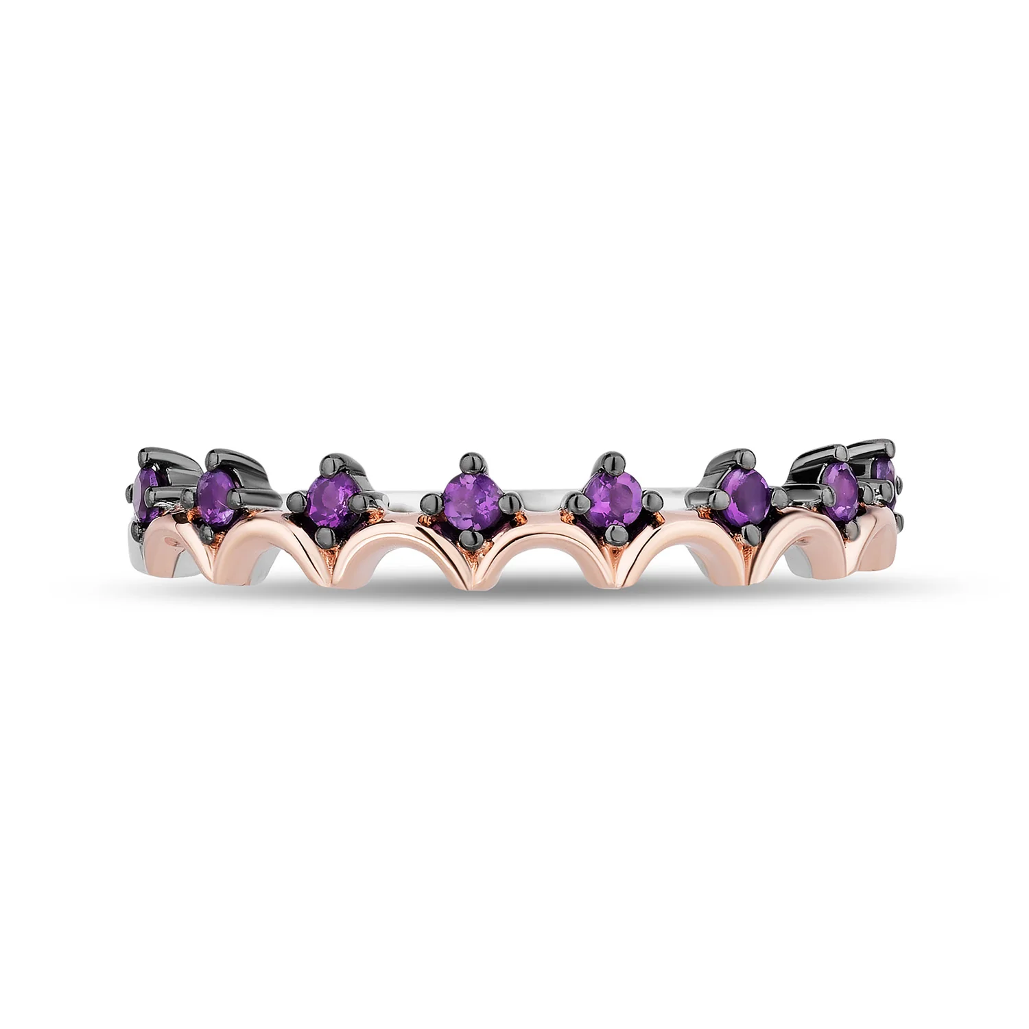 Enchanted Disney Fine Jewelry 14K Rose Gold Over Sterling Silver with 1/10 CTTW Diamonds, Swiss Blue Topaz and Amethyst Ariel Duo Stack Ring - Image 4