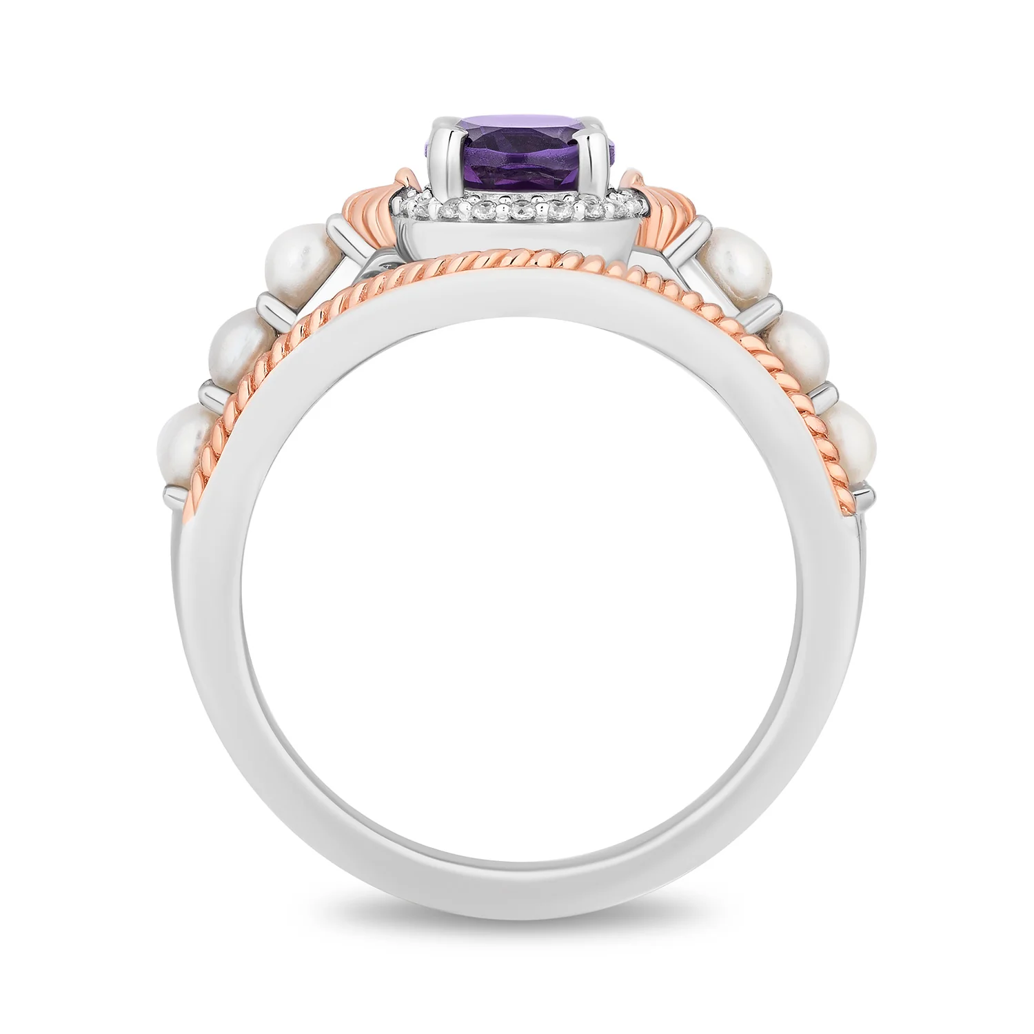 Enchanted Disney Fine Jewelry 14K Rose Gold Over Sterling Silver with 1/20 CTTW Diamonds, Amethyst and Fresh Water Pearl, Disney's Ariel Ring - Image 3