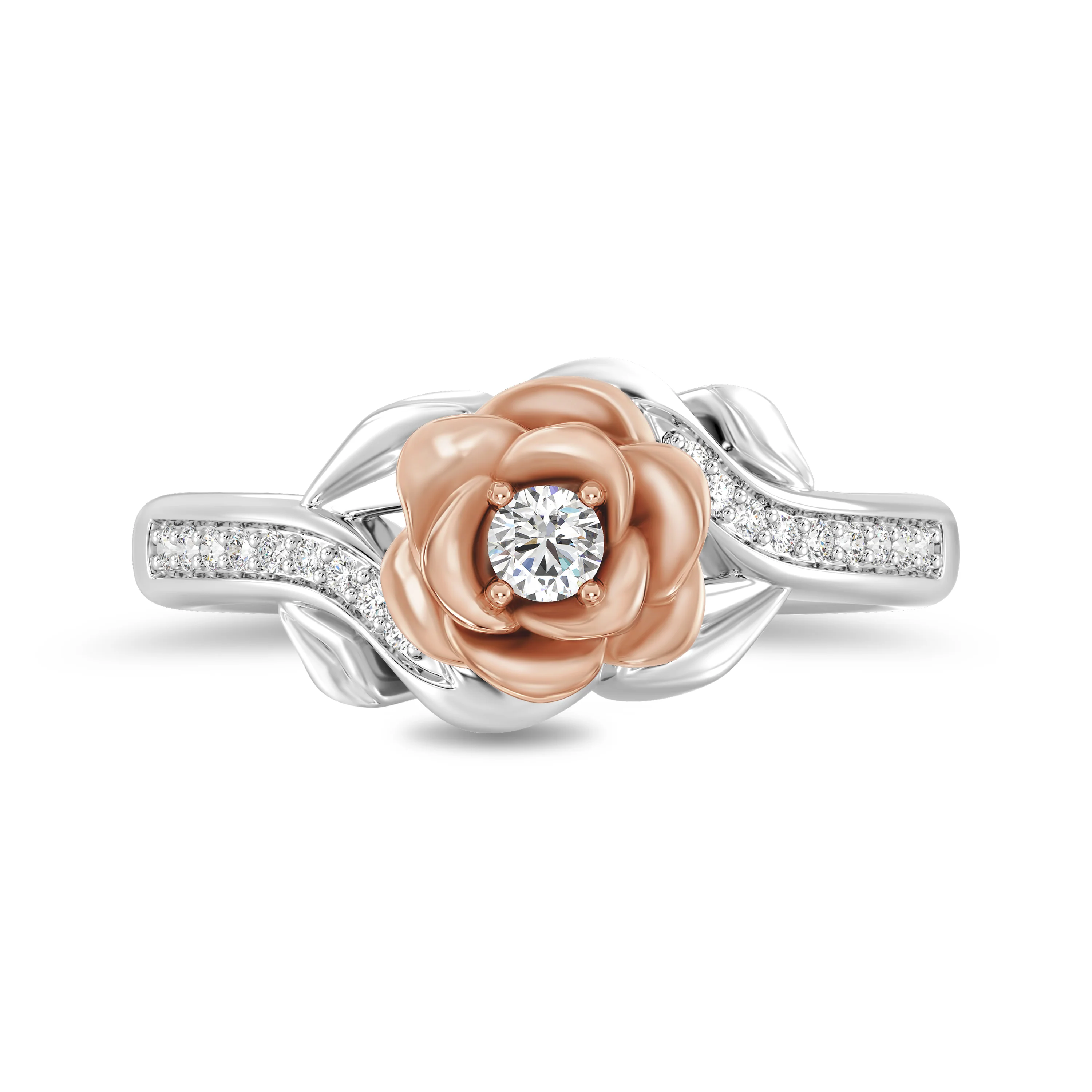 Enchanted Disney Fine Jewelry 14K Rose Gold over Sterling Silver with 1/5 CT.TW. Lab Grown Diamond Belle Rose Ring - Image 2