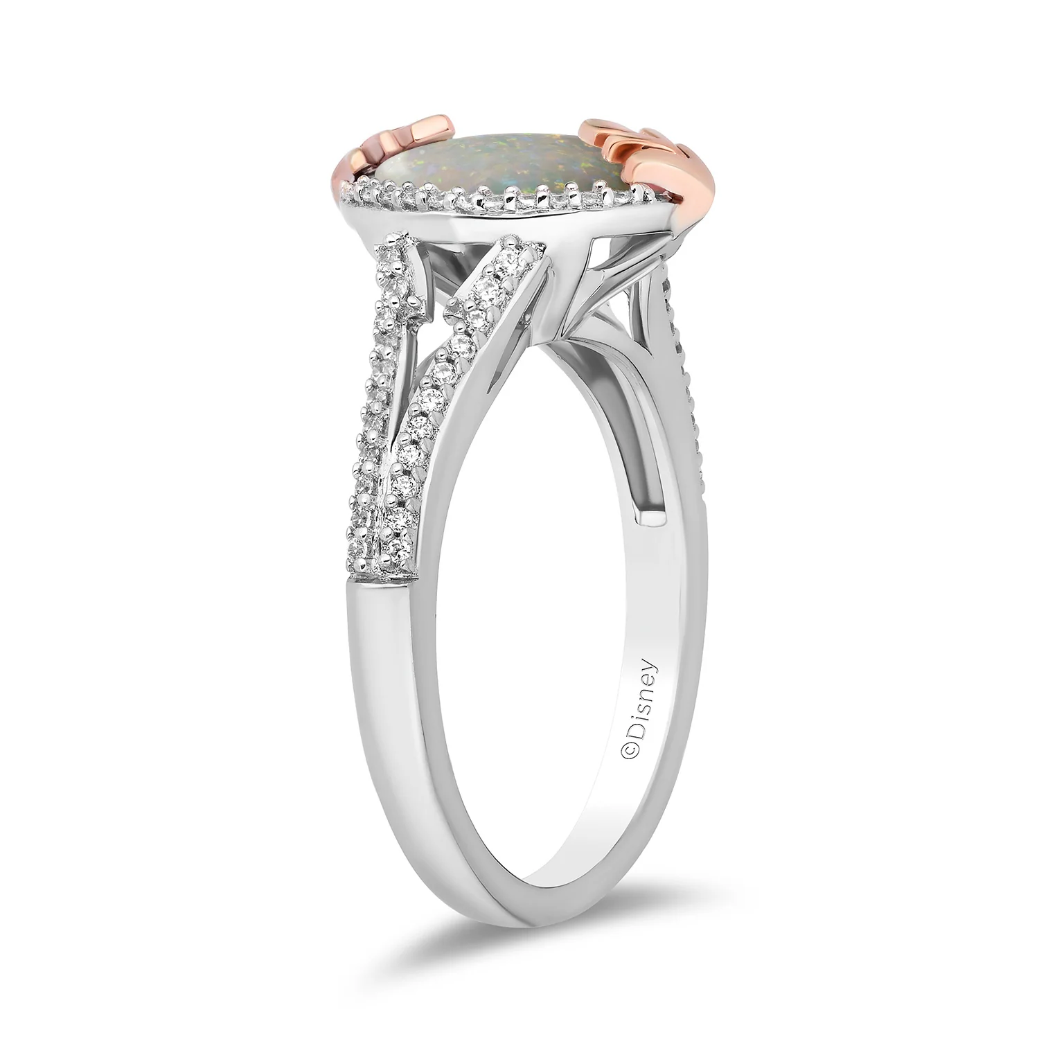 Enchanted Disney Fine Jewelry 14K Rose Gold Over Sterling Silver with 1/5 CTTW Diamonds and Created Opal Elsa Ring - Image 4