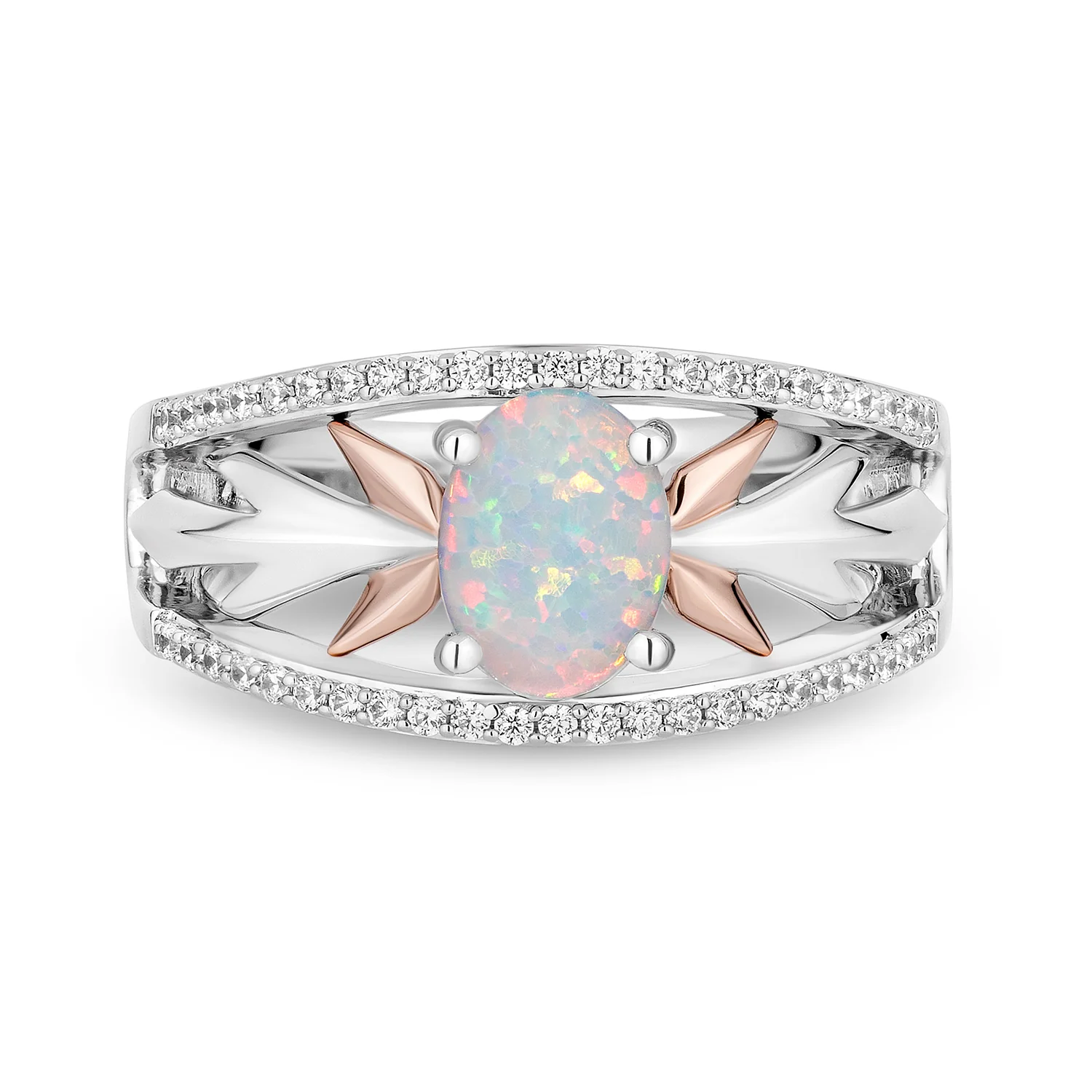 Enchanted Disney Fine Jewelry 14K Rose Gold Over Sterling Silver with 1/5 CTTW Diamonds and Created Opal Elsa Ring - Image 2