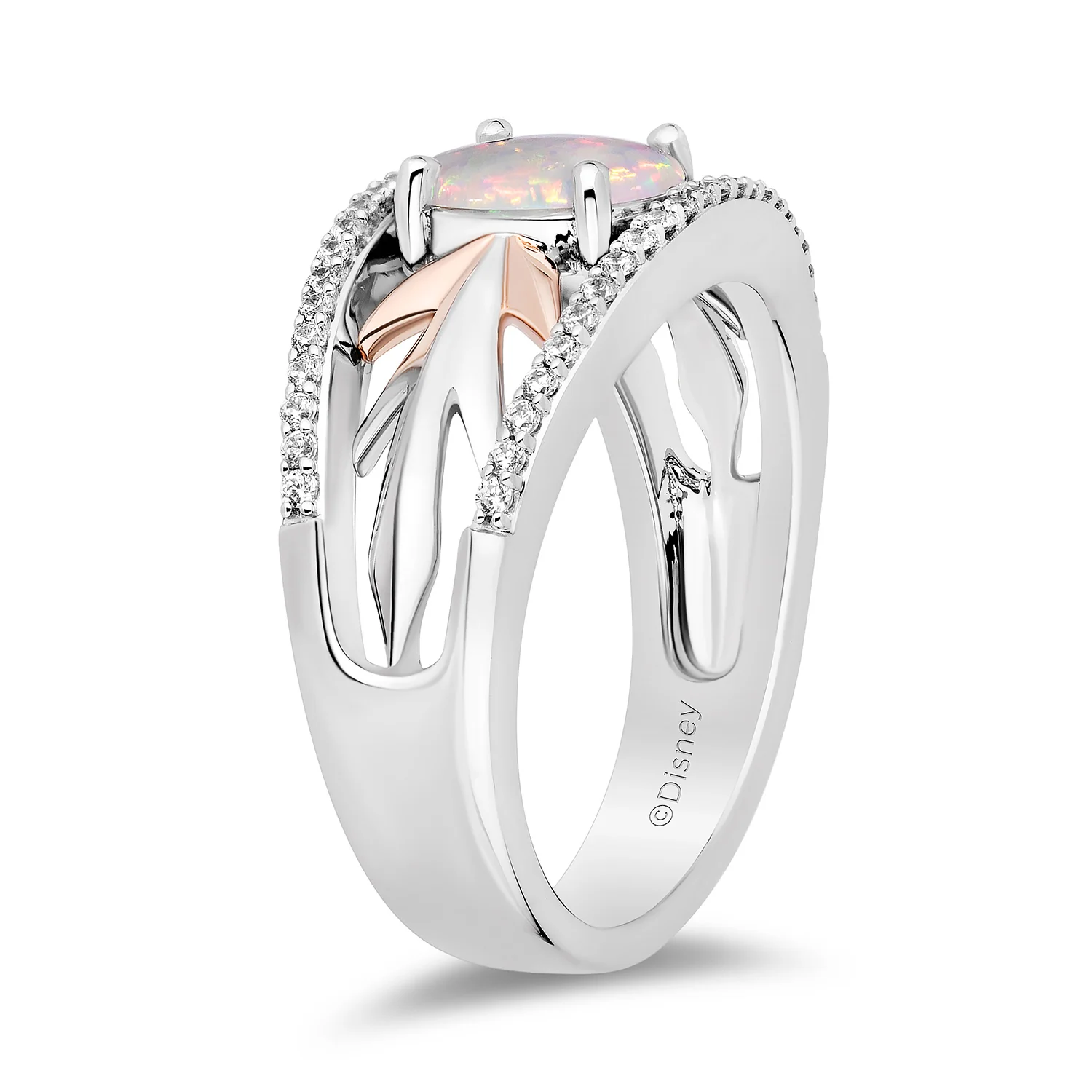 Enchanted Disney Fine Jewelry 14K Rose Gold Over Sterling Silver with 1/5 CTTW Diamonds and Created Opal Elsa Ring - Image 3