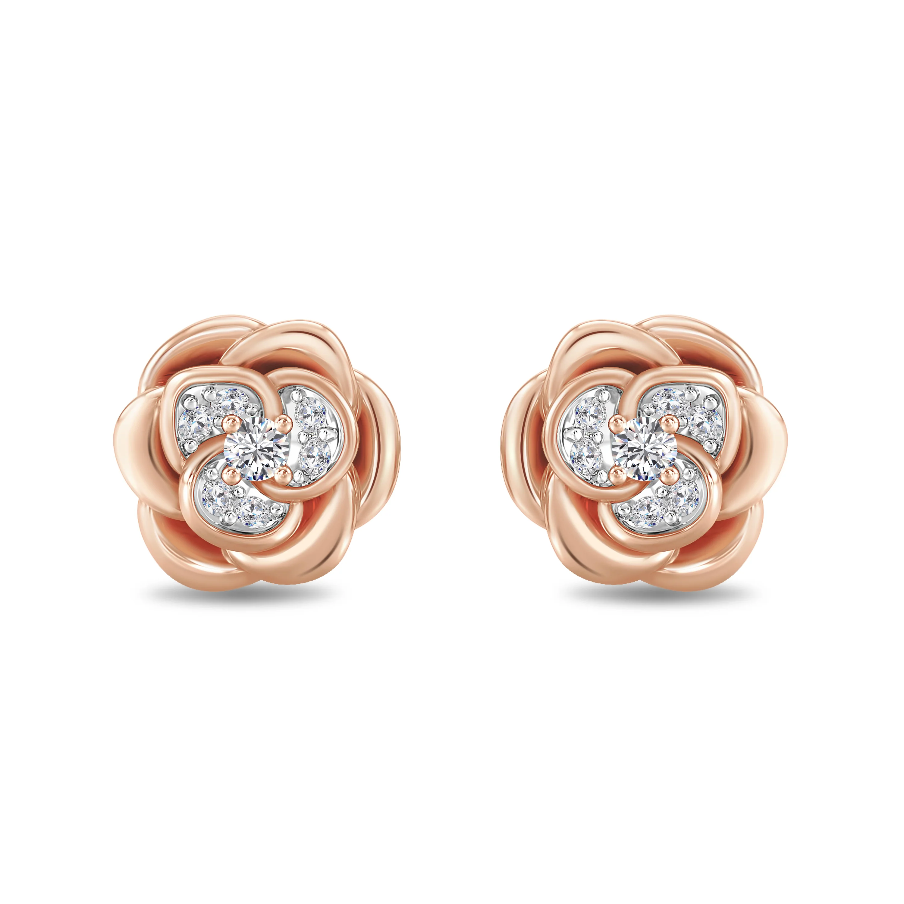 Enchanted Disney Fine Jewelry 14K Rose Gold over Sterling Silver with 1/6 CT.TW. Lab Grown Diamond Belle Rose Stud Earrings - Image 2