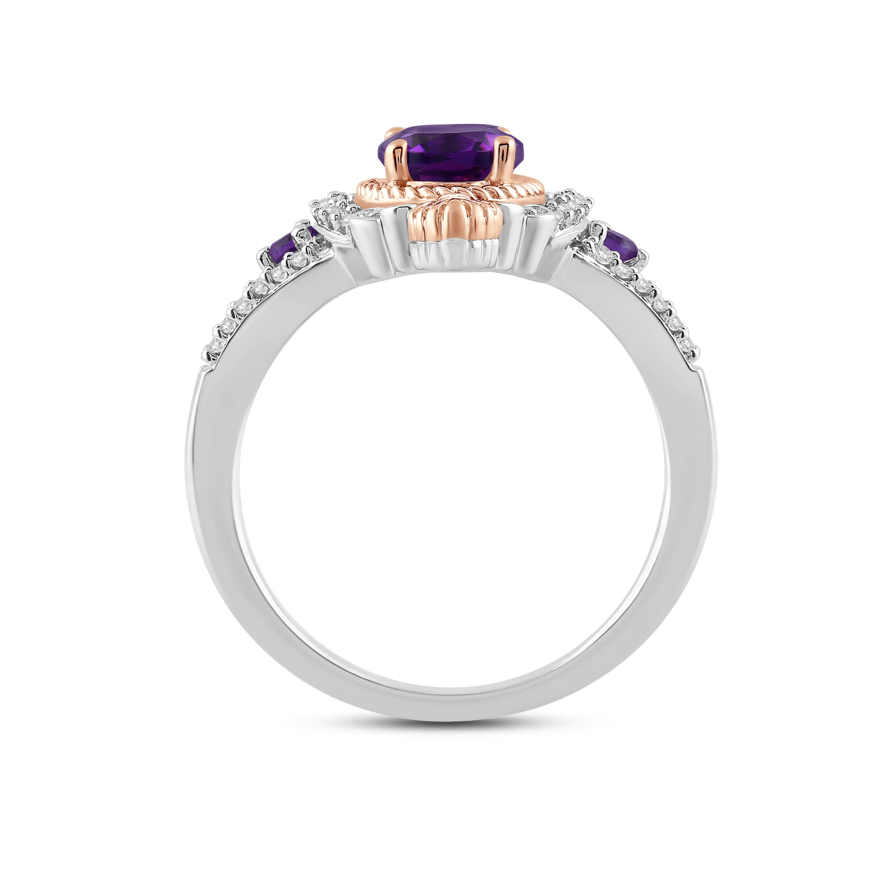 Enchanted Disney Fine Jewelry 14K Rose Gold over Sterling Silver with 1/6 CTTW Diamonds and Amethyst Ariel Ring - Image 4