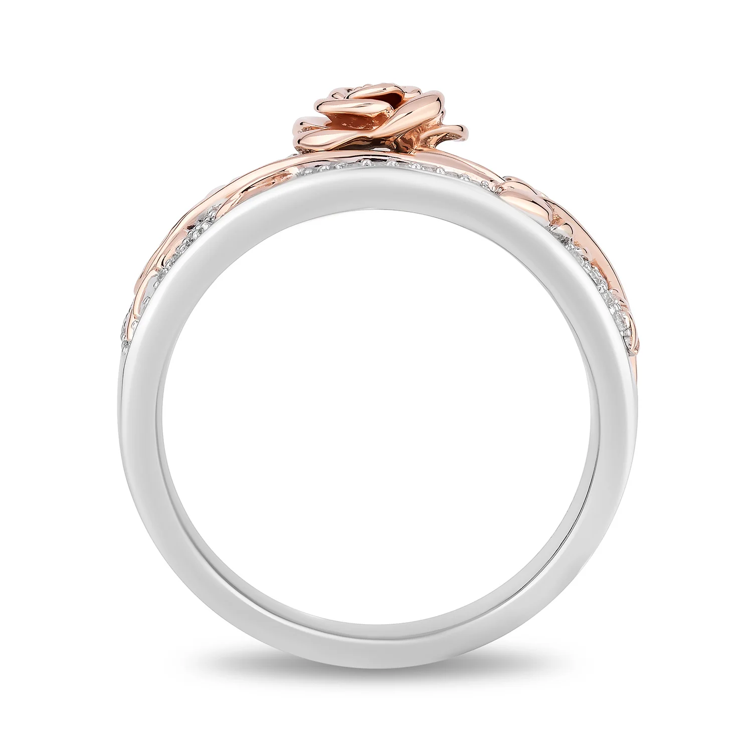 Enchanted Disney Fine Jewelry 14K Rose Gold Over Sterling Silver with 1/6 CTTW Diamonds Belle Ring - Image 3
