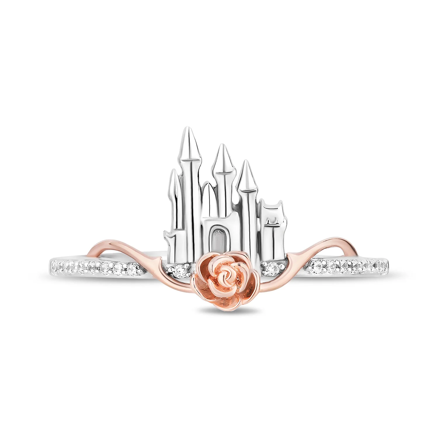 Enchanted Disney Fine Jewelry 14K Rose Gold Over Sterling Silver with 1/8 CTTW Diamonds Aurora Ring - Image 3