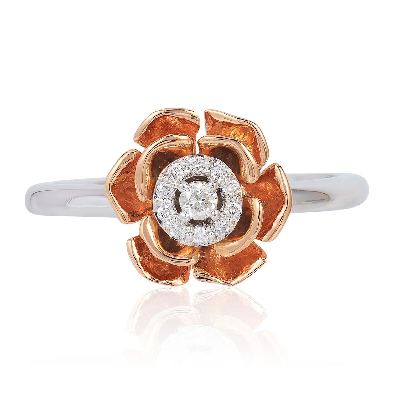 Enchanted Disney Fine Jewelry 14K White Gold And Rose Gold 1/10 CTTW Belle Fashion Ring - Image 3