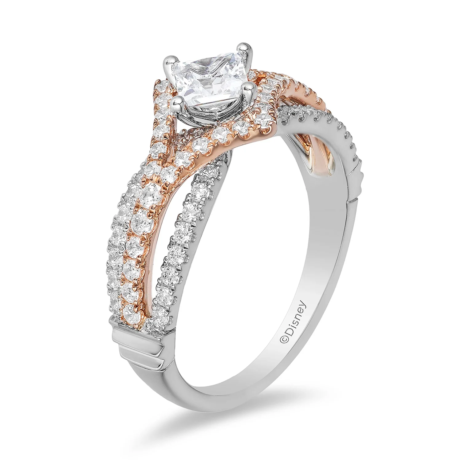 Enchanted Disney Fine Jewelry 14K White Gold and Rose Gold with 1 CTTW Aurora Engagement Ring - Image 5