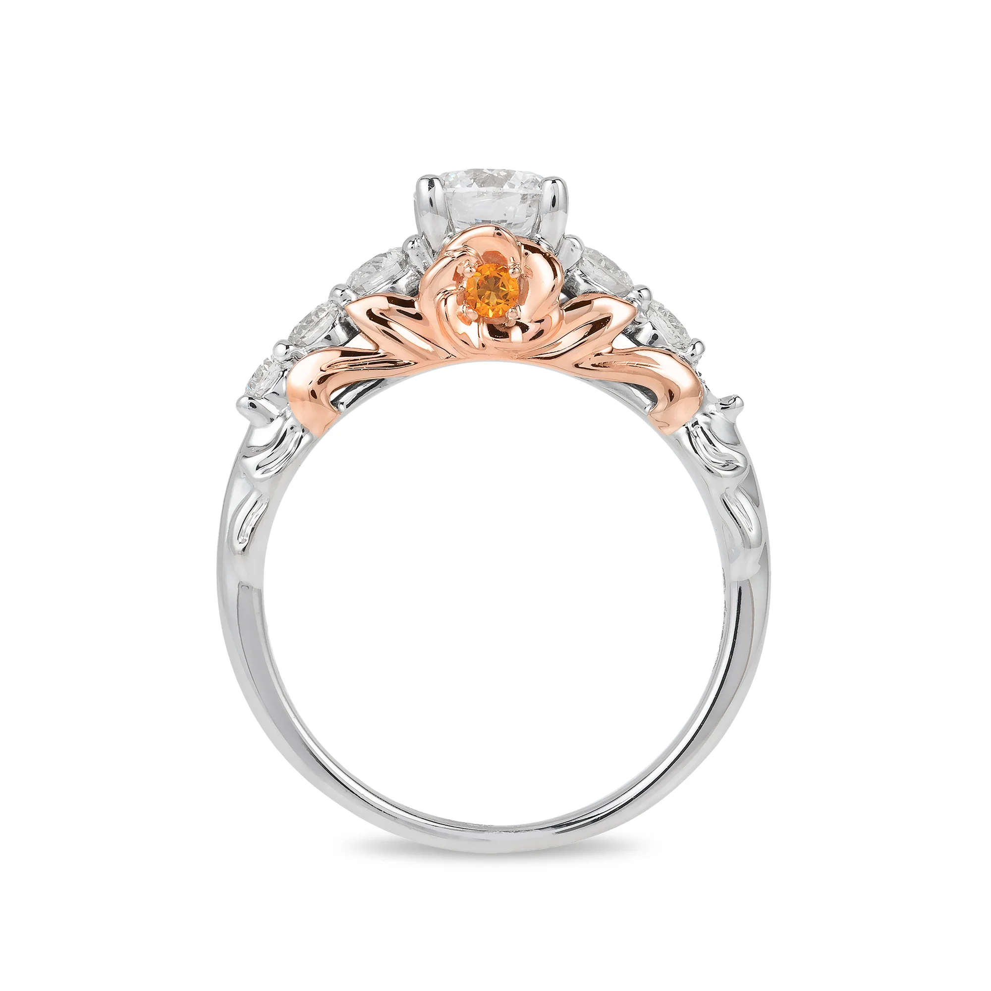 Enchanted Disney Fine Jewelry 14K White Gold and Rose Gold with 1 1/4 CTTW Diamond with Citrine Belle Engagement Ring - Image 4
