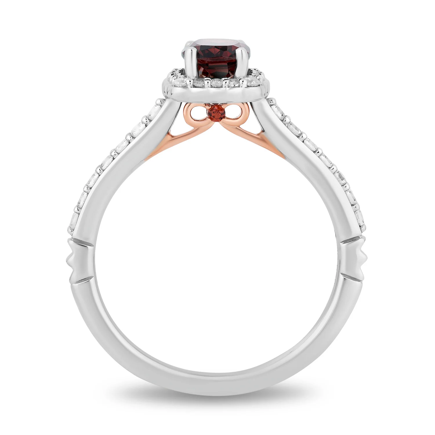 Enchanted Disney Fine Jewelry 14K White Gold and Rose Gold with 1/3 CTTW Diamonds and Garnet Snow White Engagement Ring - Image 4