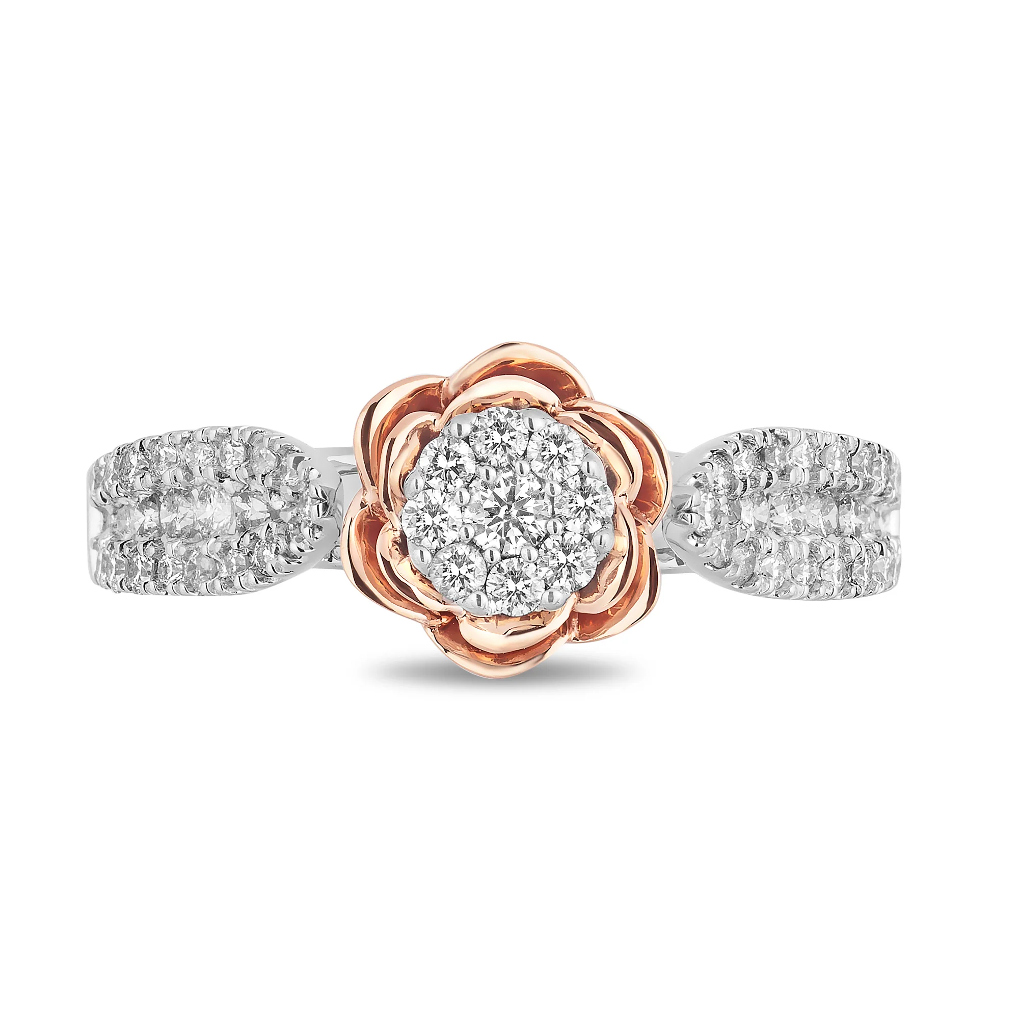 Enchanted Disney Fine Jewelry 14K White Gold and Rose Gold with 3/4 CTTW Belle Rose Bridal Set - Image 4
