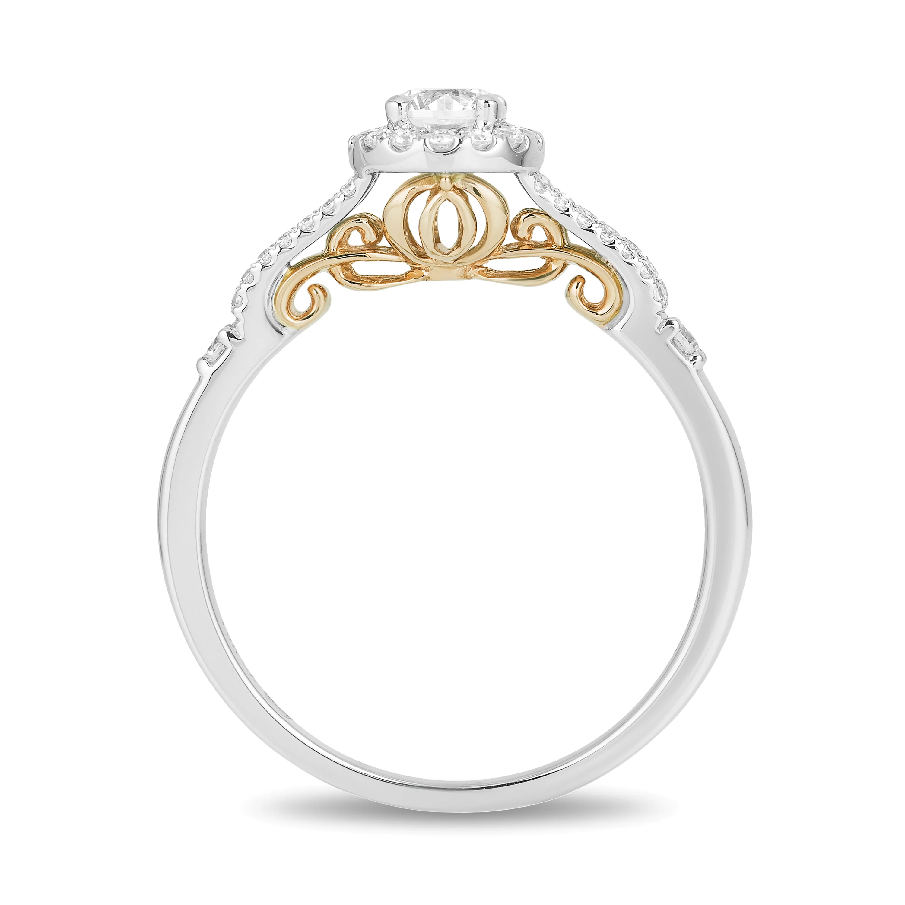 Enchanted Disney Fine Jewelry 14K White Gold and Yellow Gold With 1/2 CTTW Diamond Cinderella Engagement Ring - Image 4